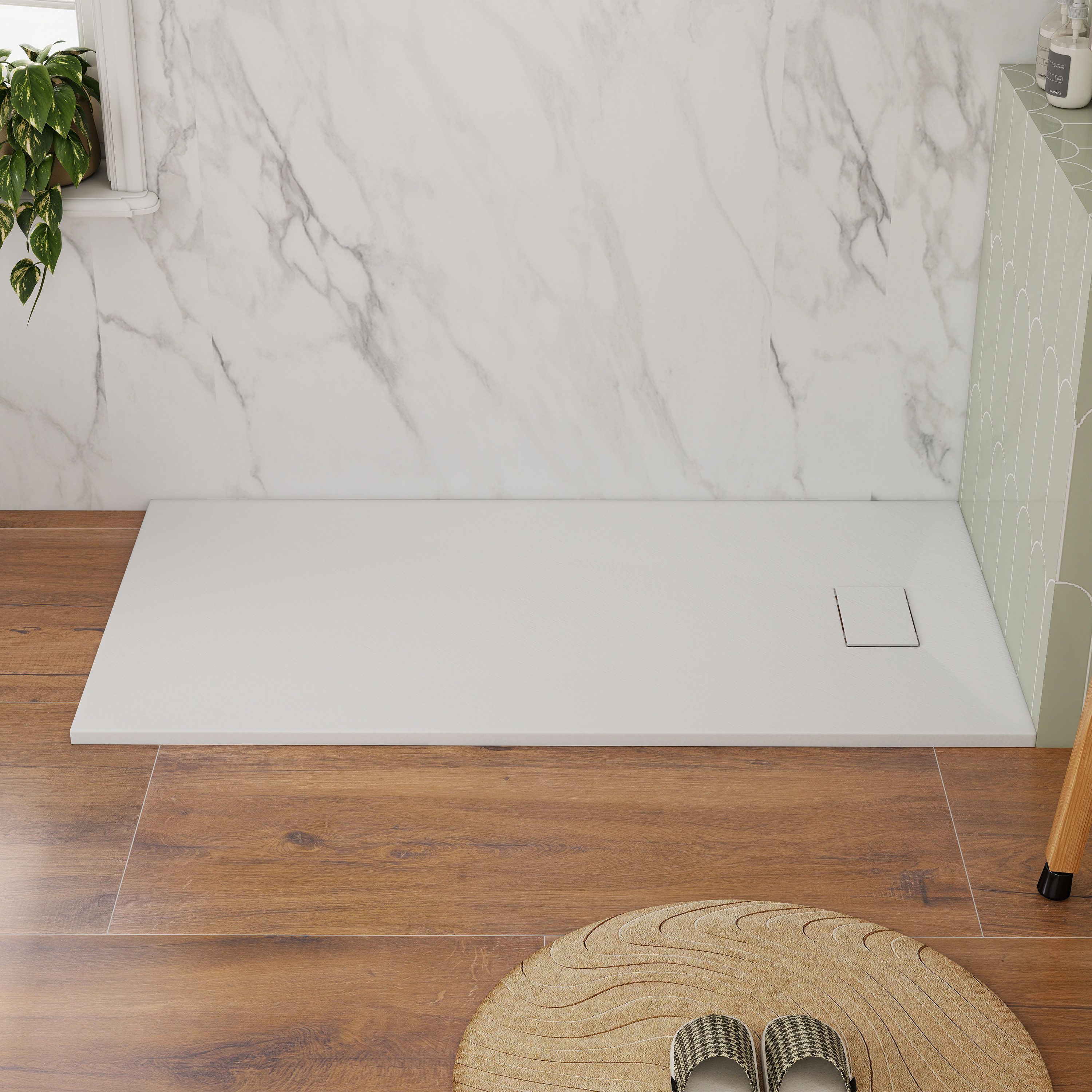 European-Style SMC Shower Base with Sleek Marble Texture in Black & White