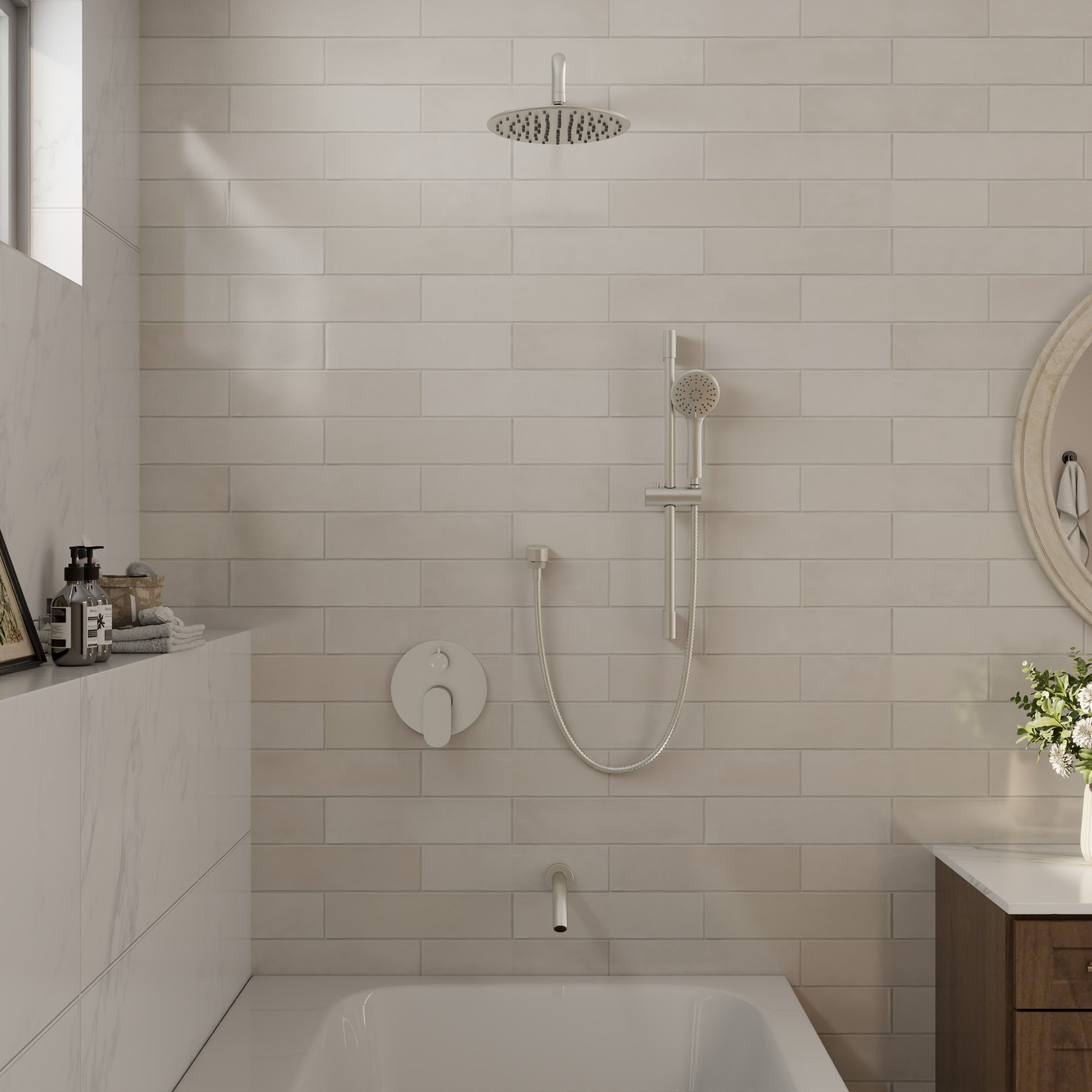 9" 3-Function Shower Faucet Set with Tub Spout & Slide Bar