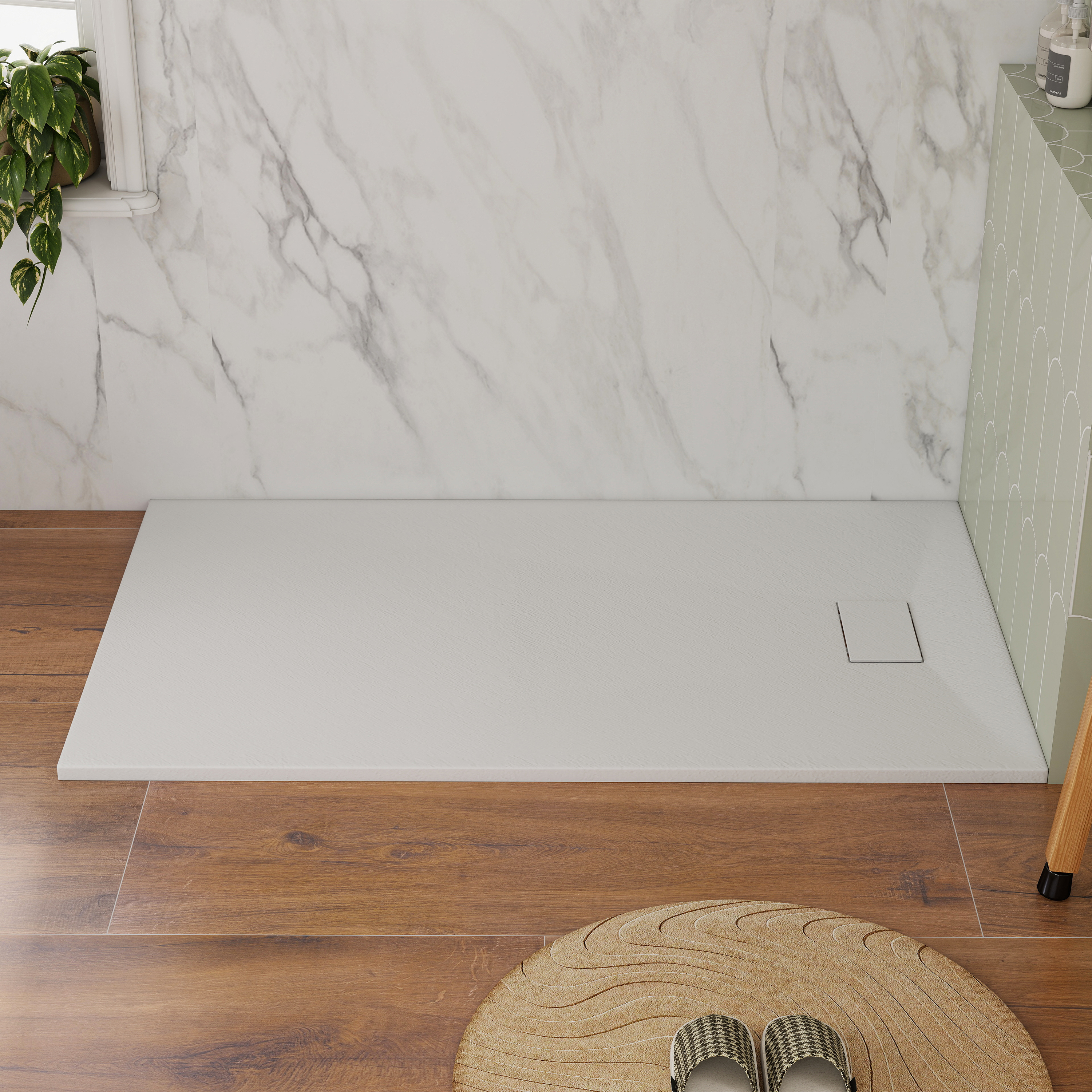 European-Style SMC Shower Base with Sleek Marble Texture in Black & White