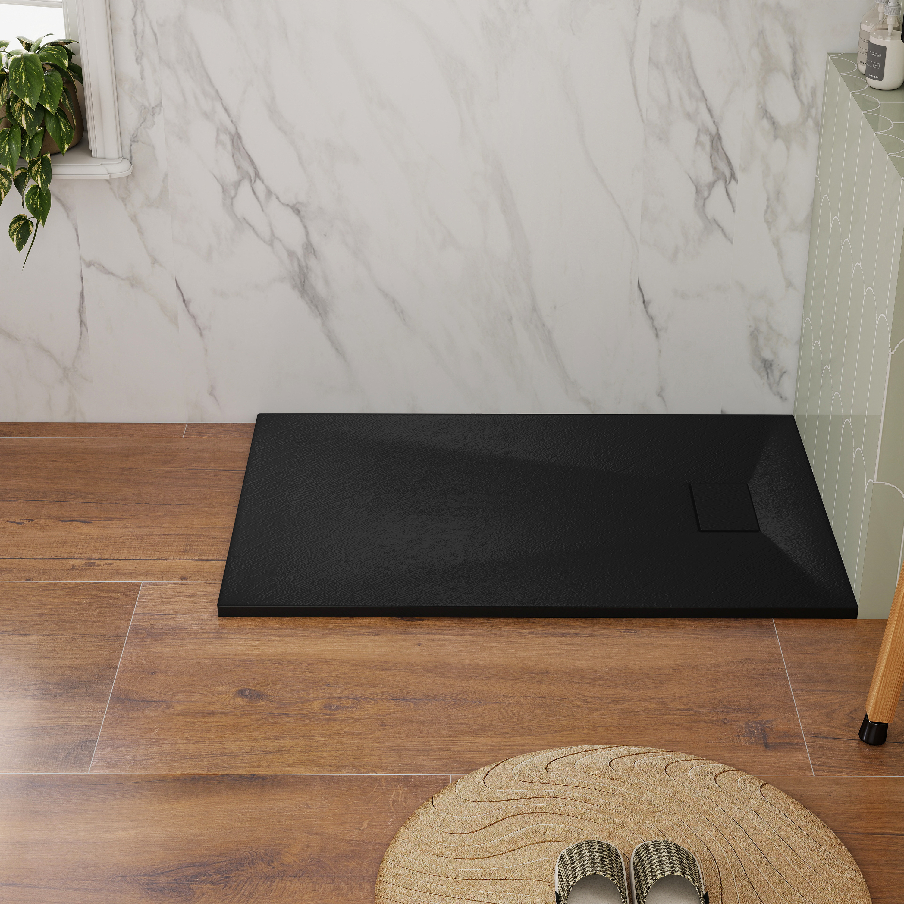 European-Style SMC Shower Base with Sleek Marble Texture in Black & White