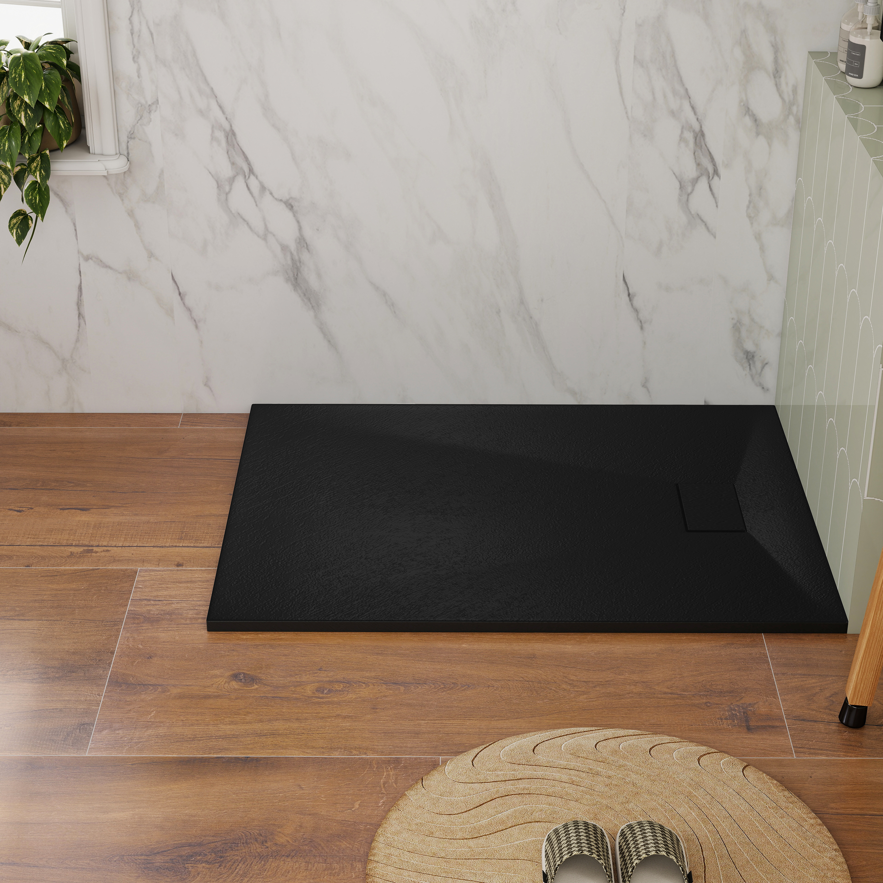 European-Style SMC Shower Base with Sleek Marble Texture in Black & White