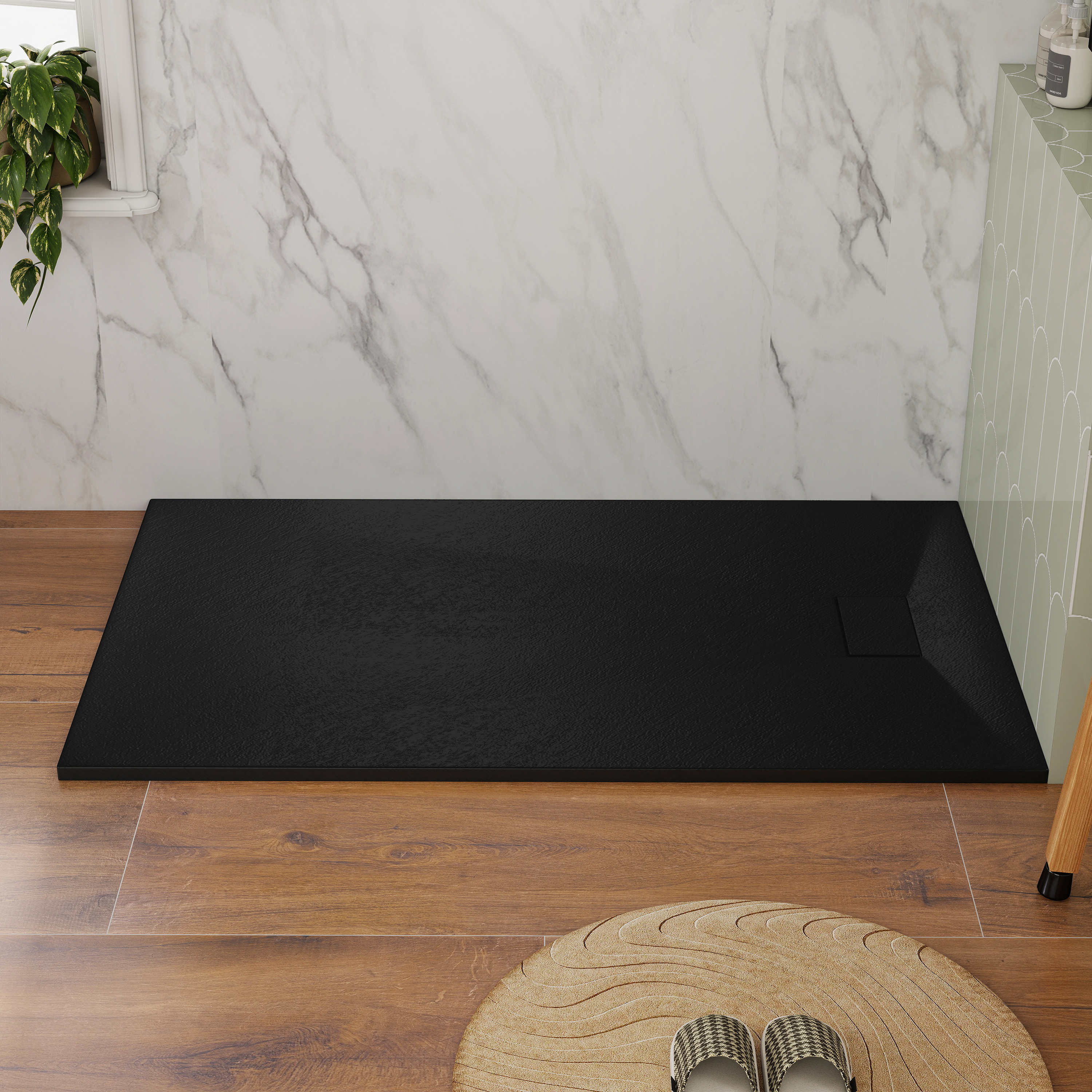 European-Style SMC Shower Base with Sleek Marble Texture in Black & White