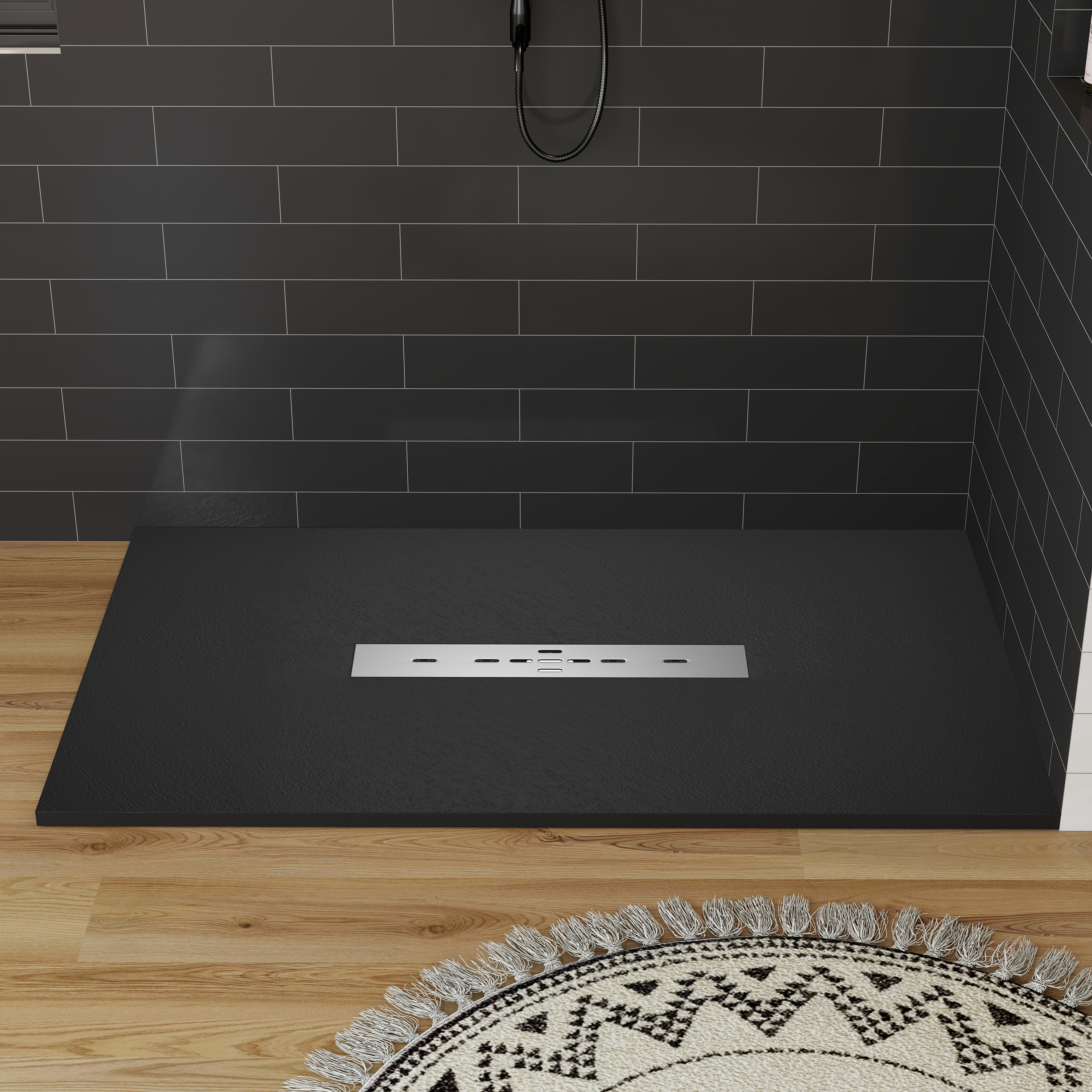 Durable SMC Composite Shower Base Pan with Center Drain in Black & White