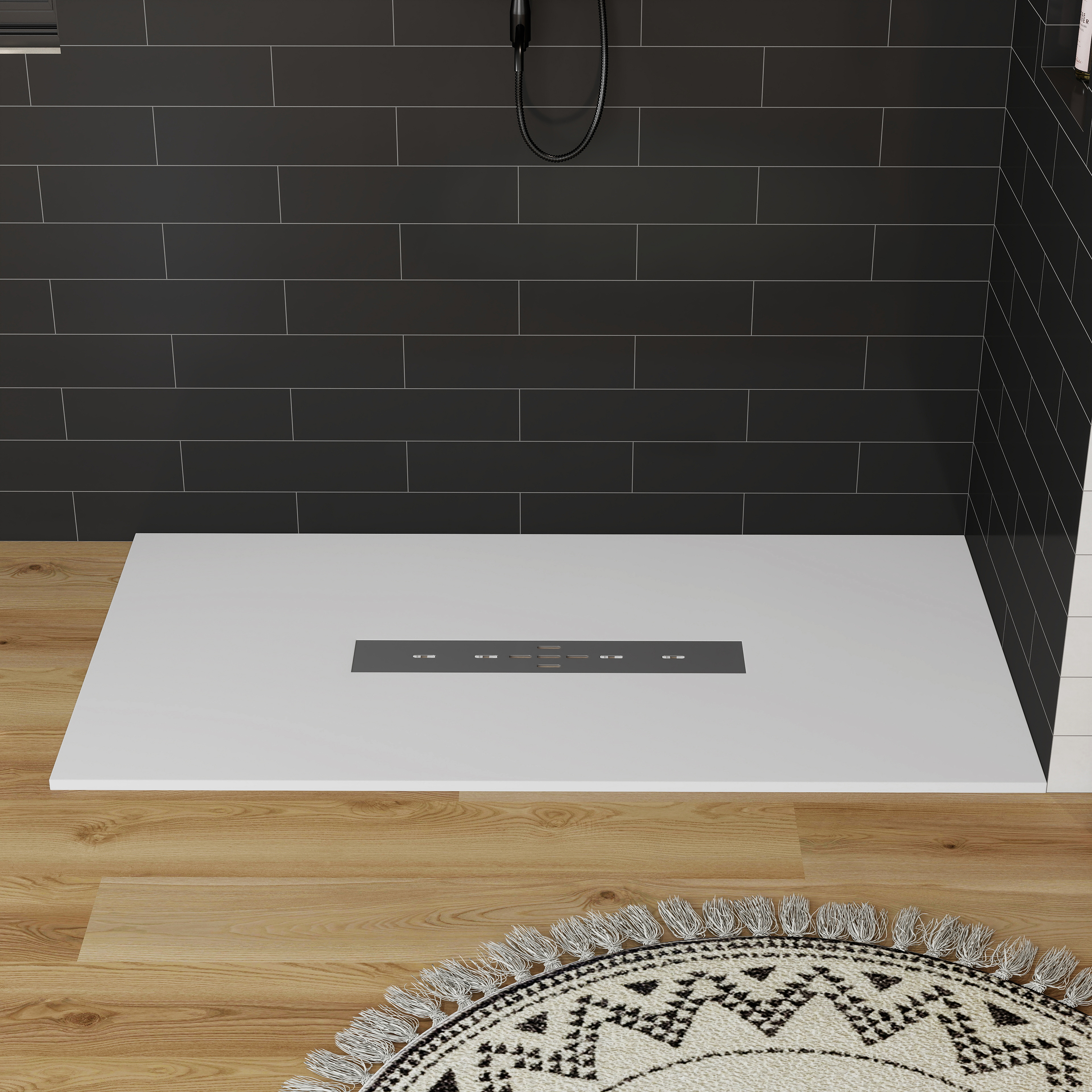 Durable SMC Composite Shower Base Pan with Center Drain in Black & White