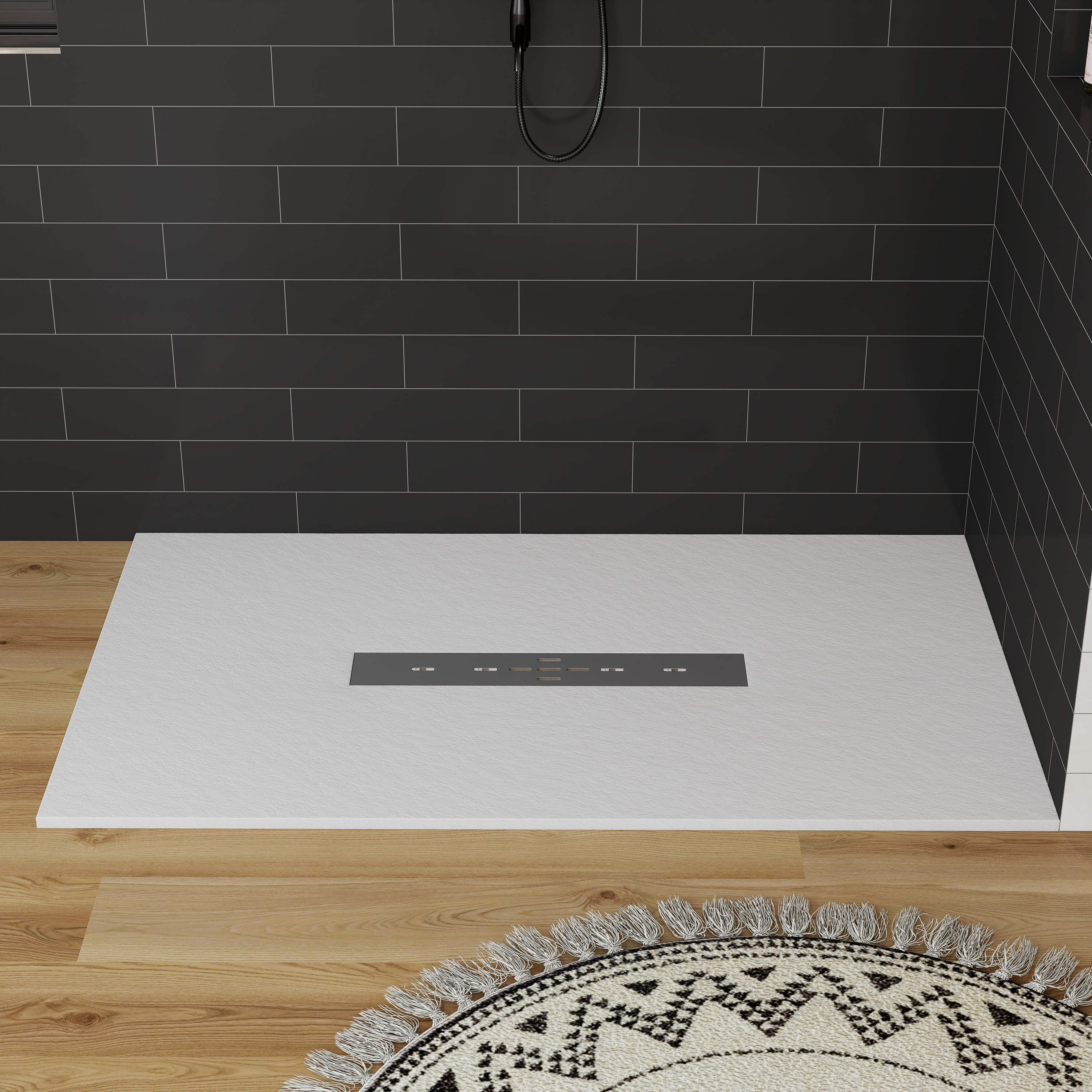 Durable SMC Composite Shower Base Pan with Center Drain in Black & White