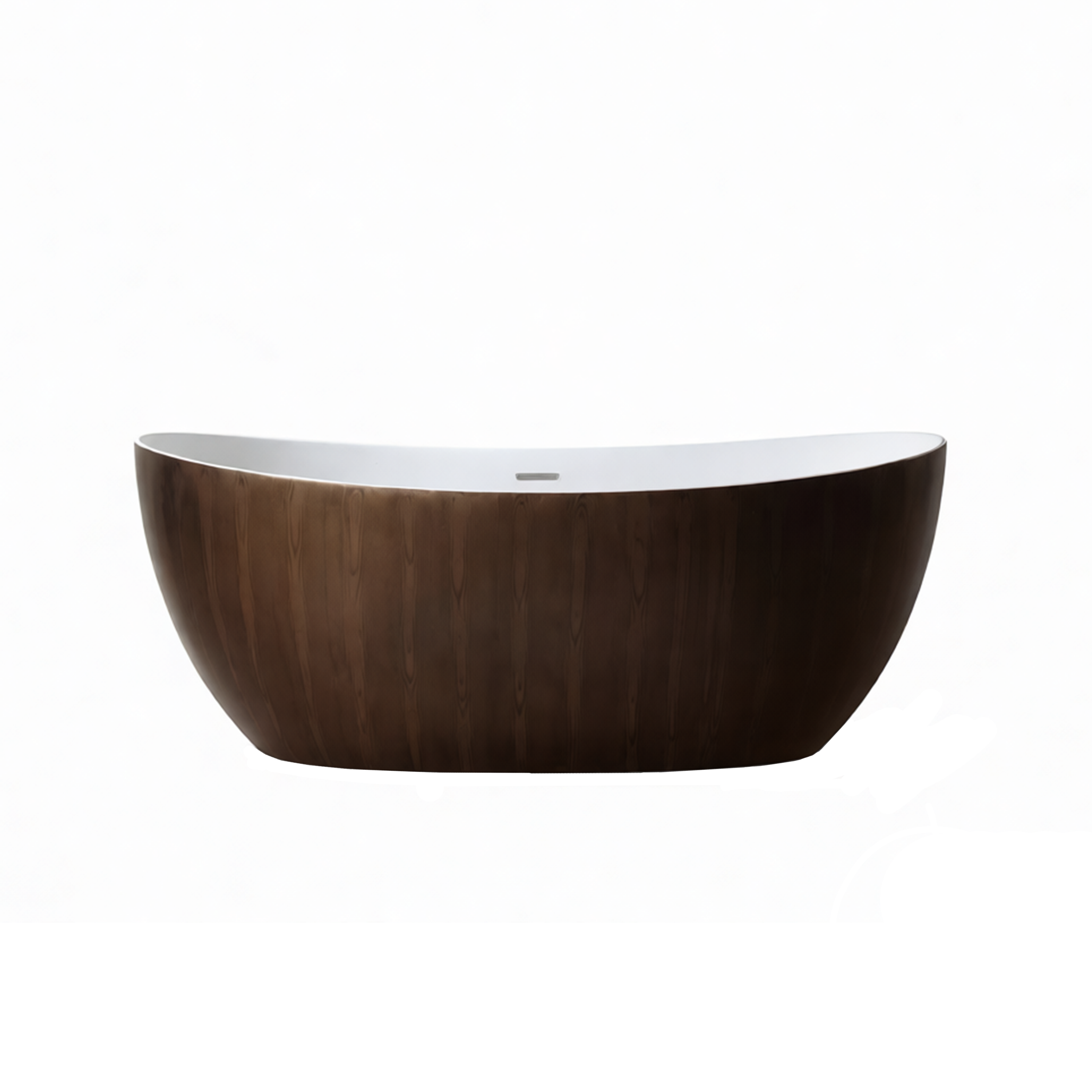 67" Crescent Solid Surface Freestanding Bathtub with Wood Grain Exterior & Ergonomic Backrest