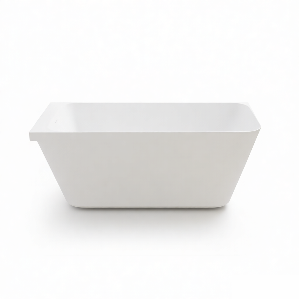 59" Alcove Solid Surface Soaking Bathtub with Left Overflow and Drain