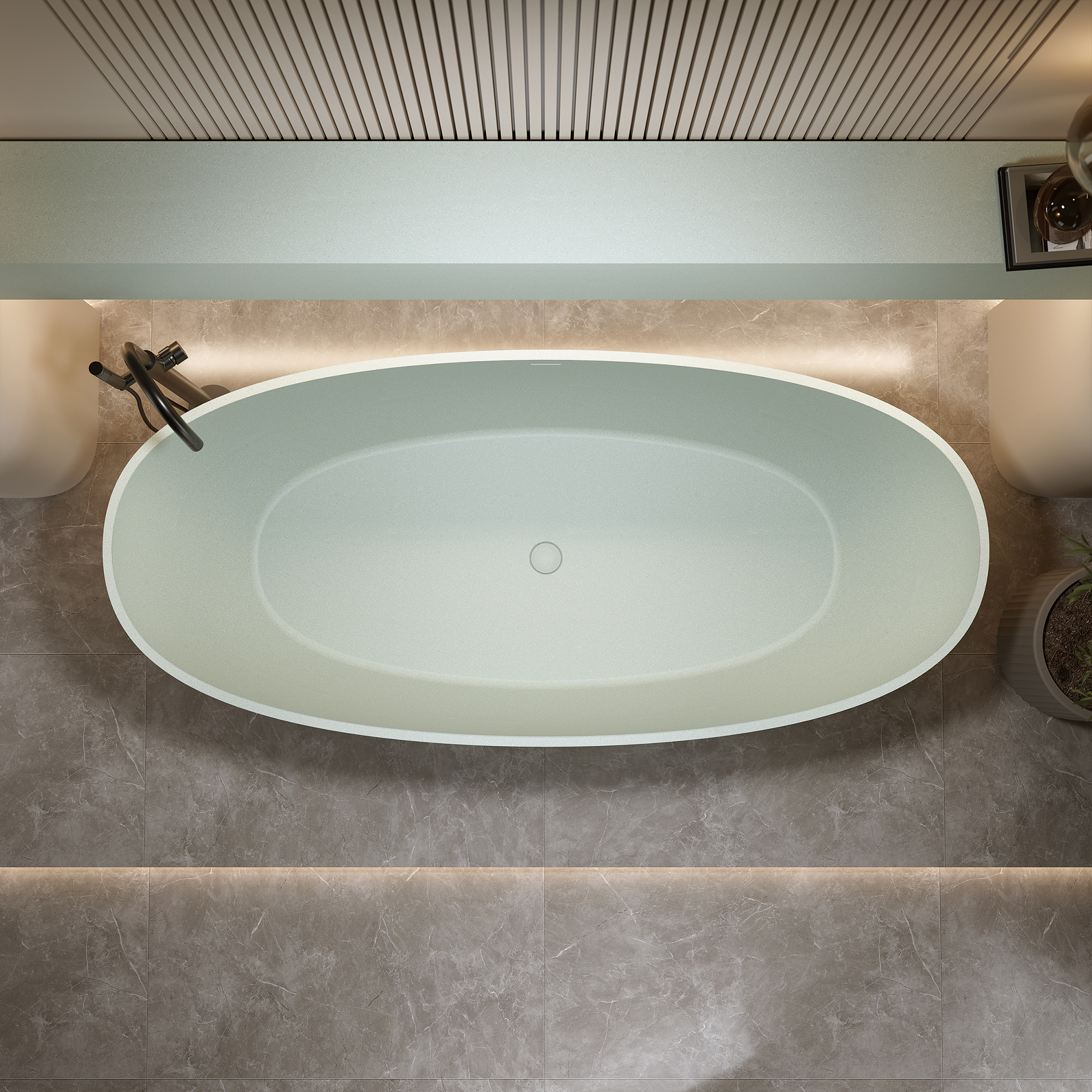 55" Freestanding Bathtub Resin Stone Soaking Bathtub Solid Surface Modern Tubs with Overflow and Pop-up Drain 