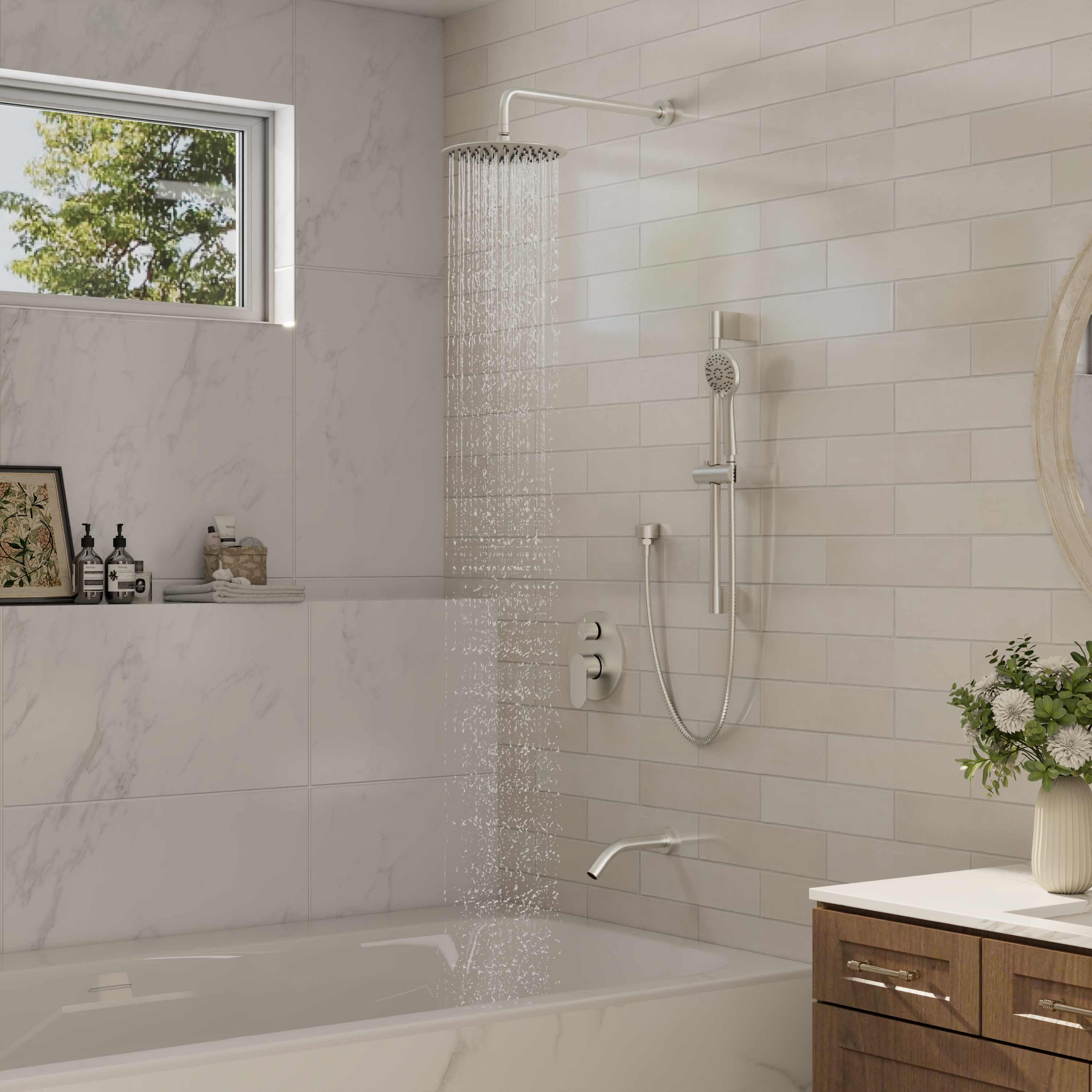 9" 3-Function Shower Faucet Set with Tub Spout & Slide Bar