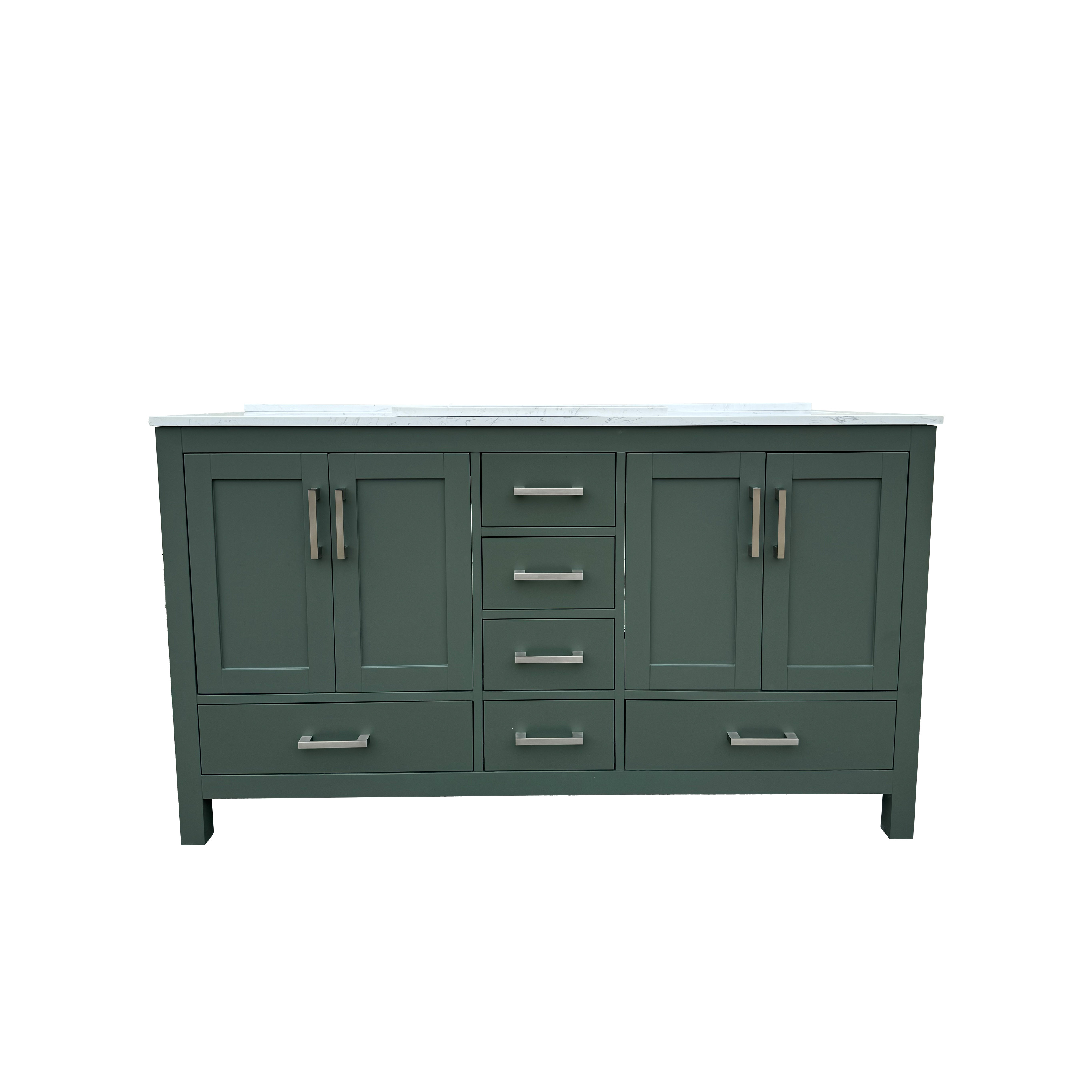 60" Deep Olive Green Double Sink Bathroom Vanity with Engineering Stone Top & 2 Basins