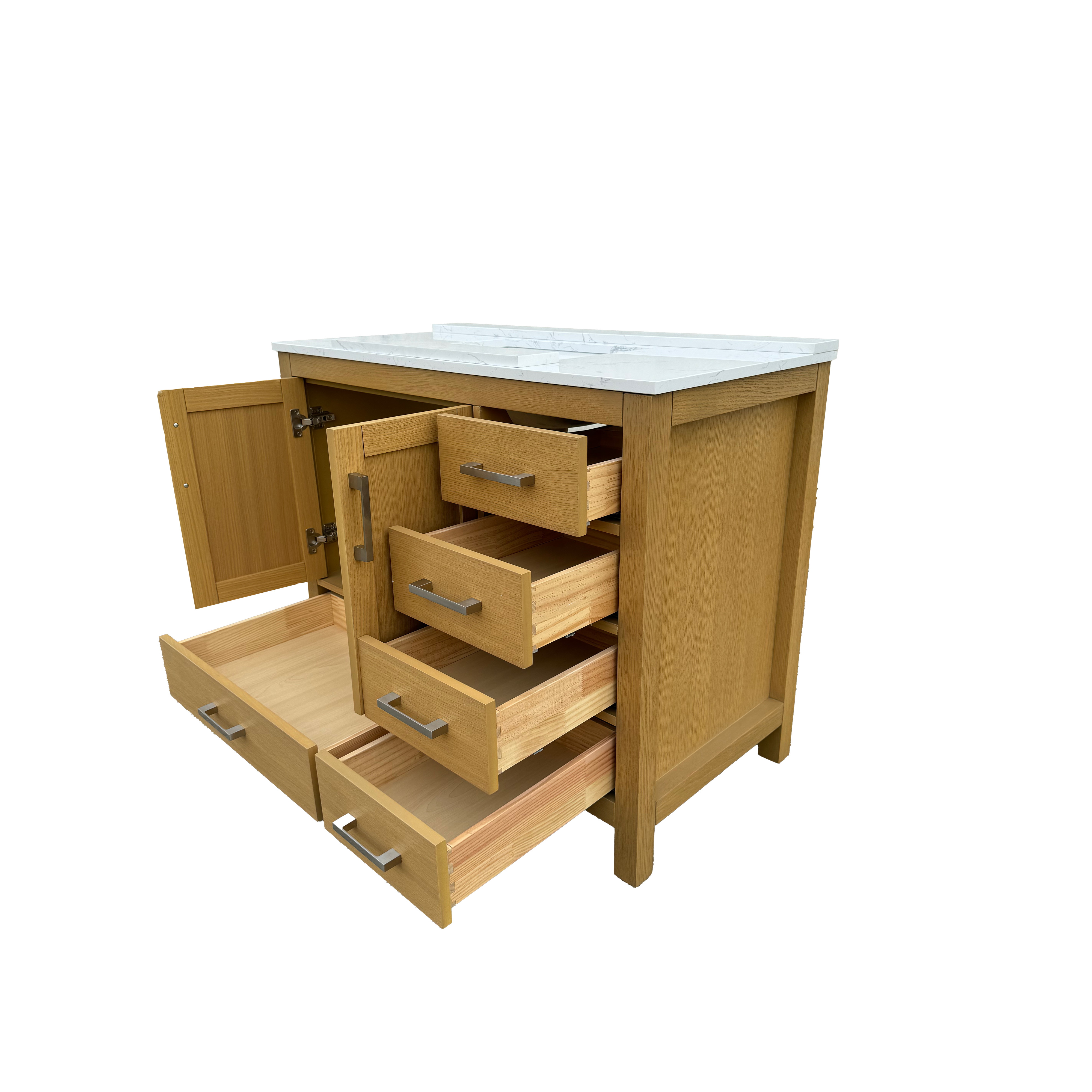 42"/55"/60"/72"/84" Warm Oak Freestanding Bathroom Vanity with Solid Wood Construction