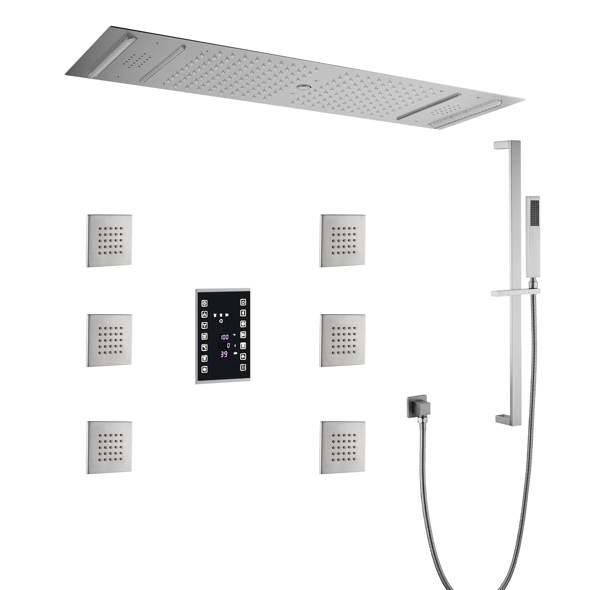 35" x 12" 6-Function Thermostatic Shower System with Digital Touch Screen & LED Lights