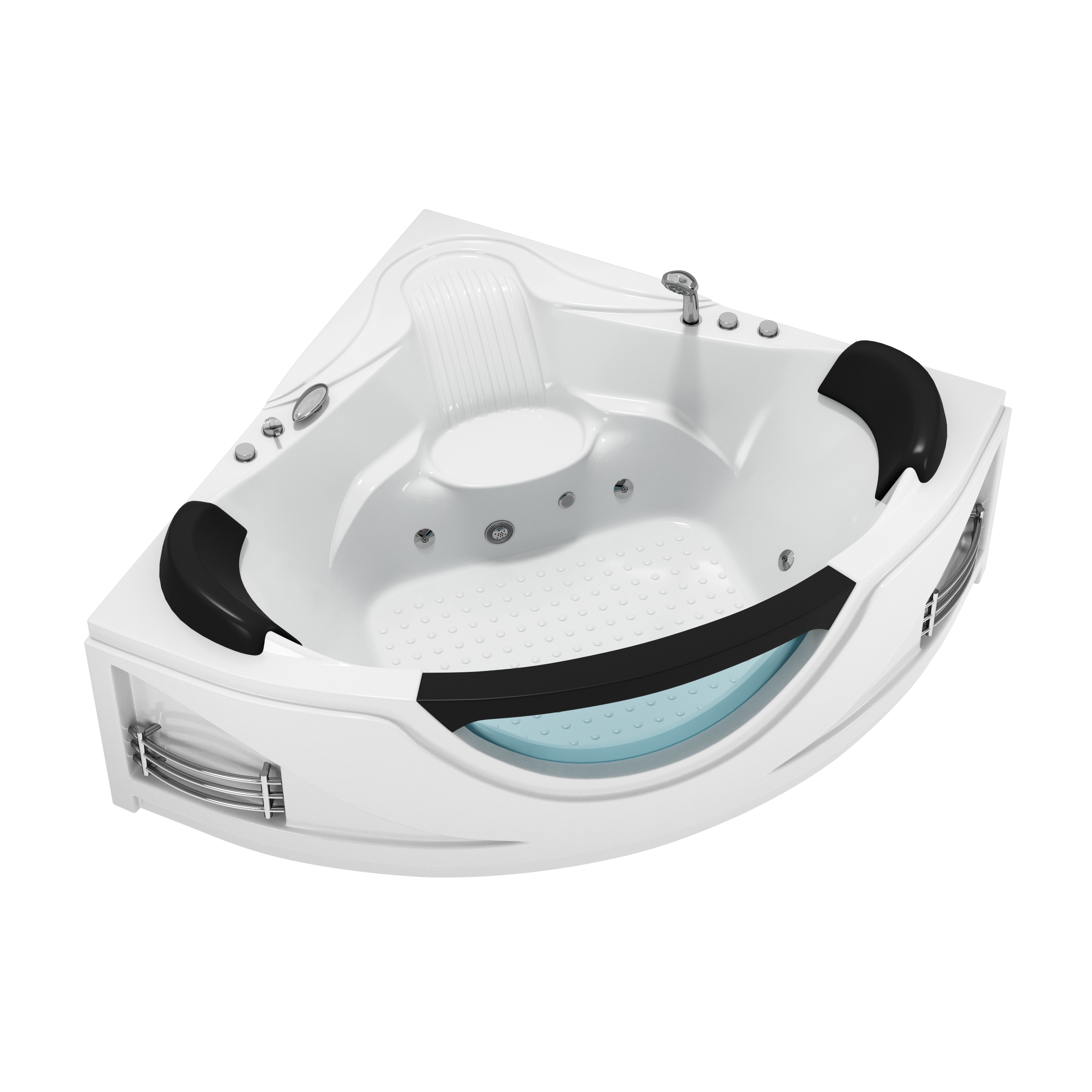 59" Corner Whirlpool Massage Bathtub for 2 Persons with Hydrotherapy Jets & LED Mood Lighting