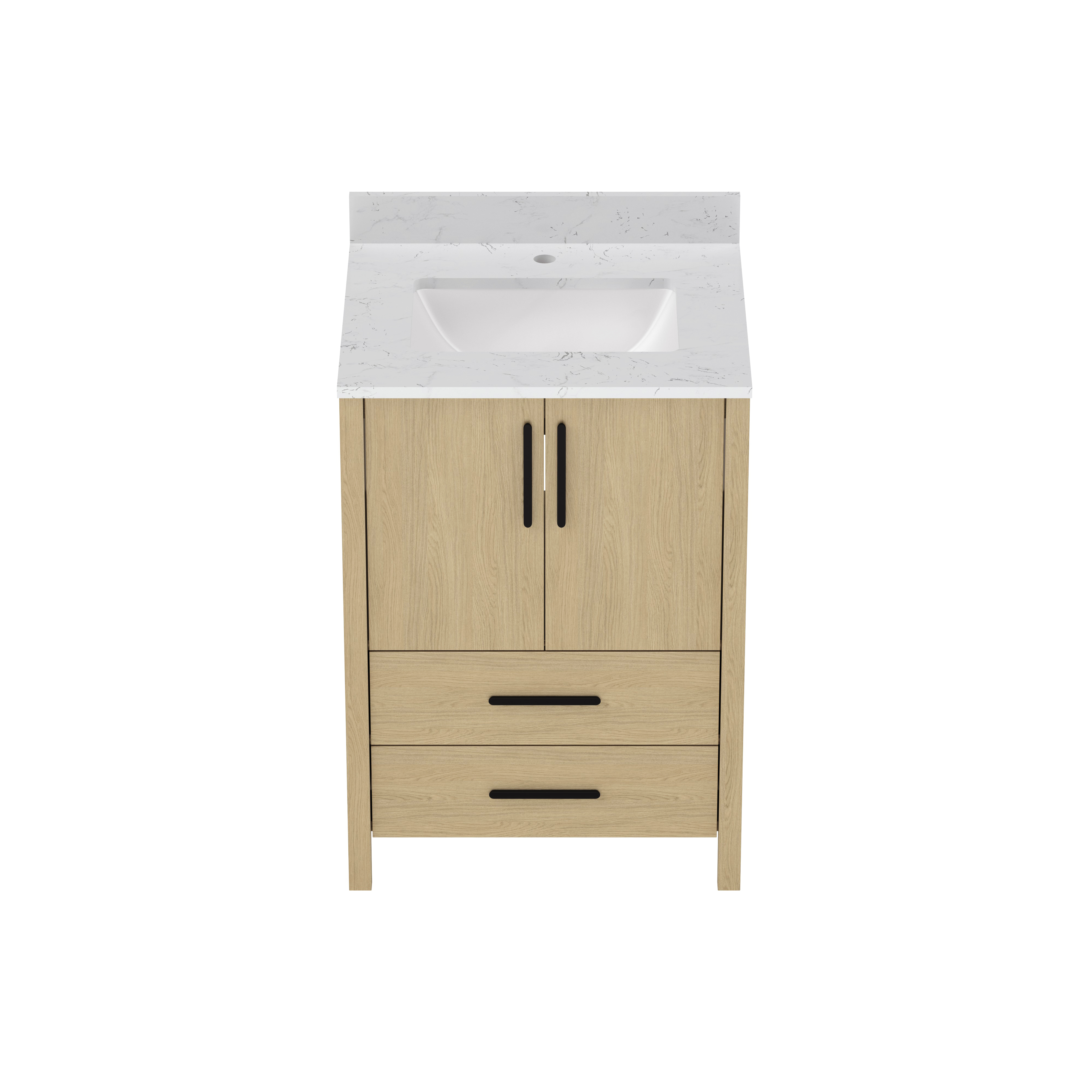 24"/36" Single Sink Bathroom Vanity with Light Natural Wood & Marble Top