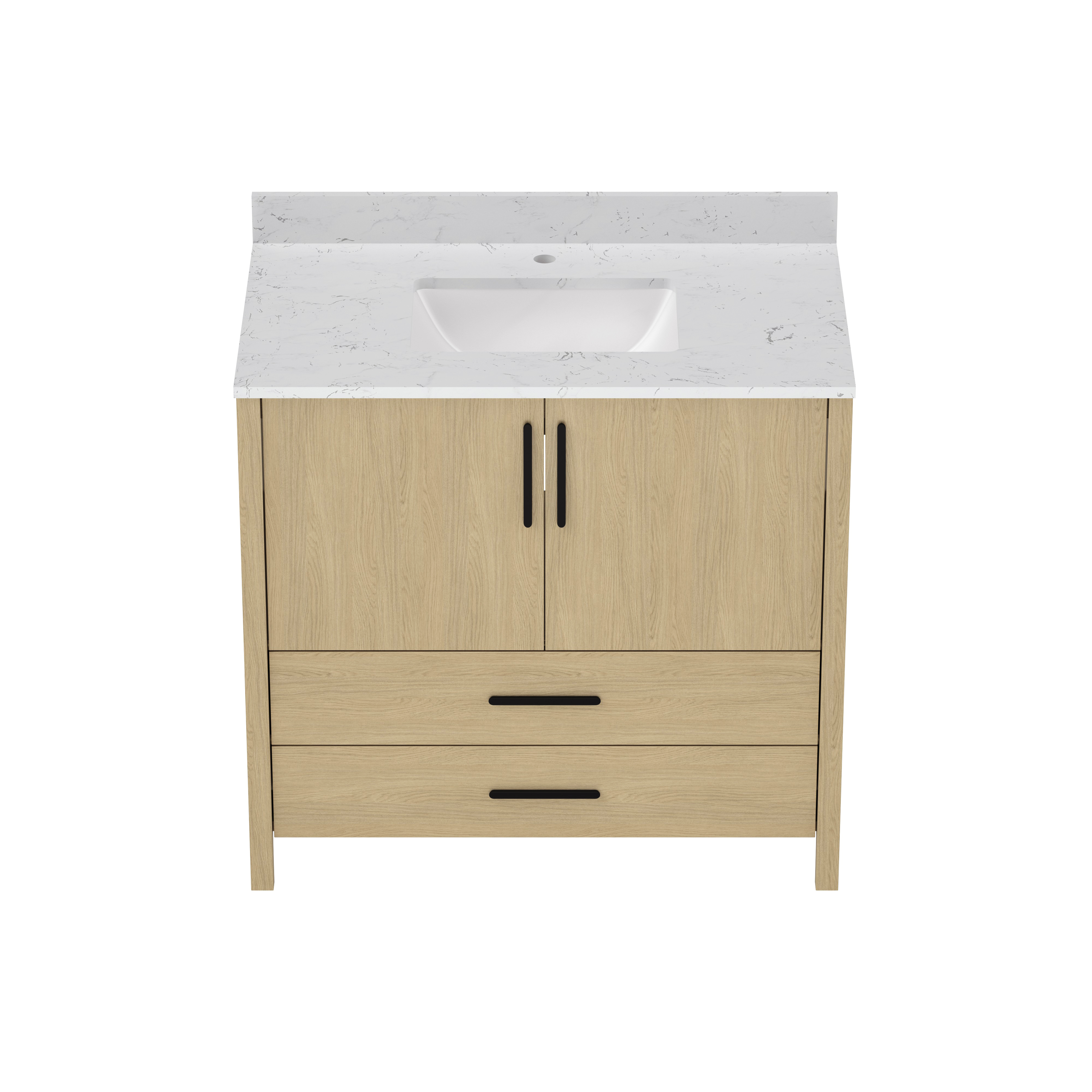 24"/36" Single Sink Bathroom Vanity with Light Natural Wood & Marble Top