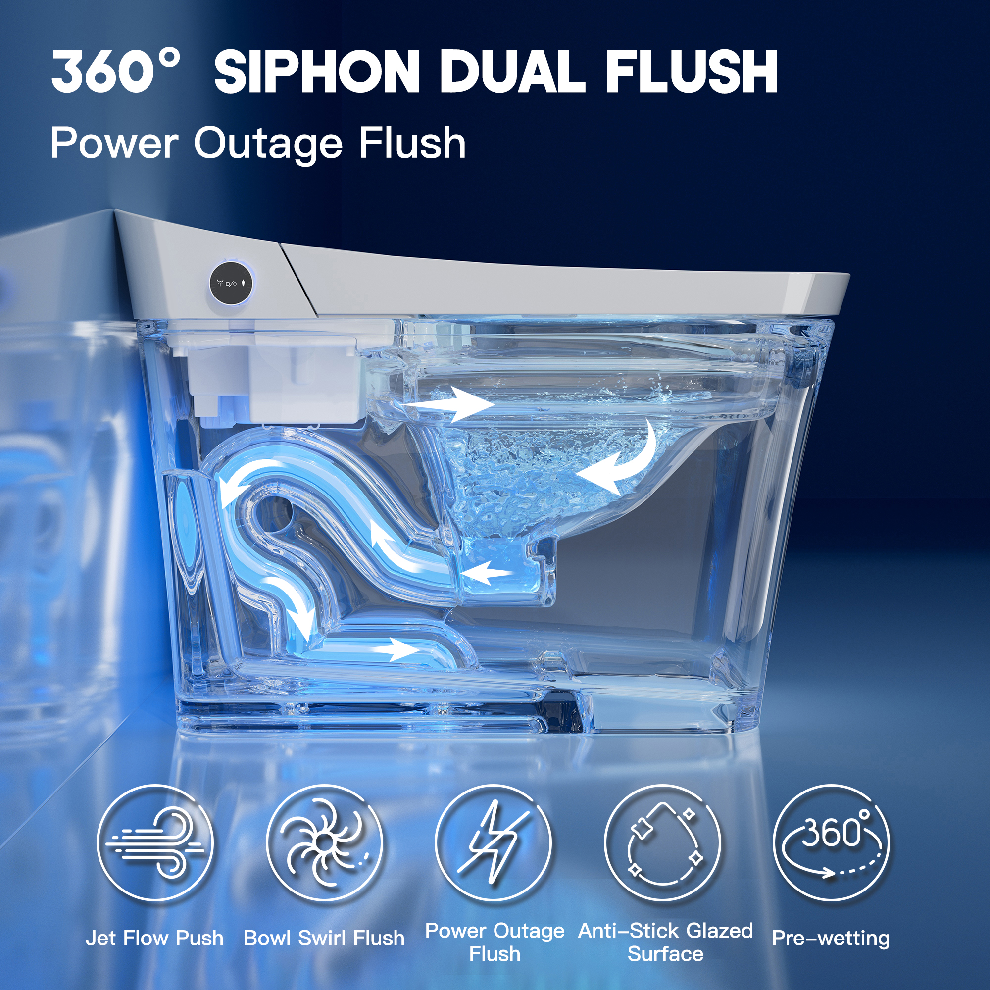 Elongated White Square-Shaped Tankless Smart Bidet Toilet