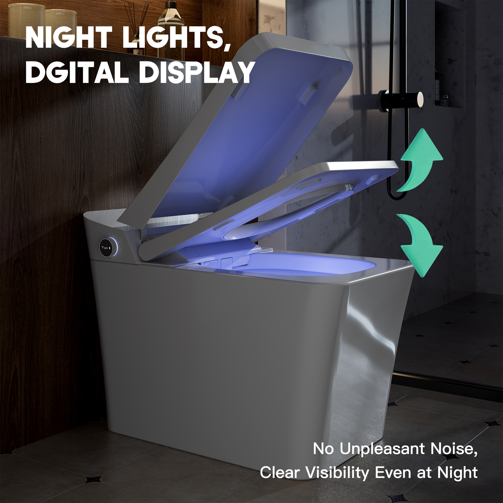 Elongated White Square-Shaped Tankless Smart Bidet Toilet