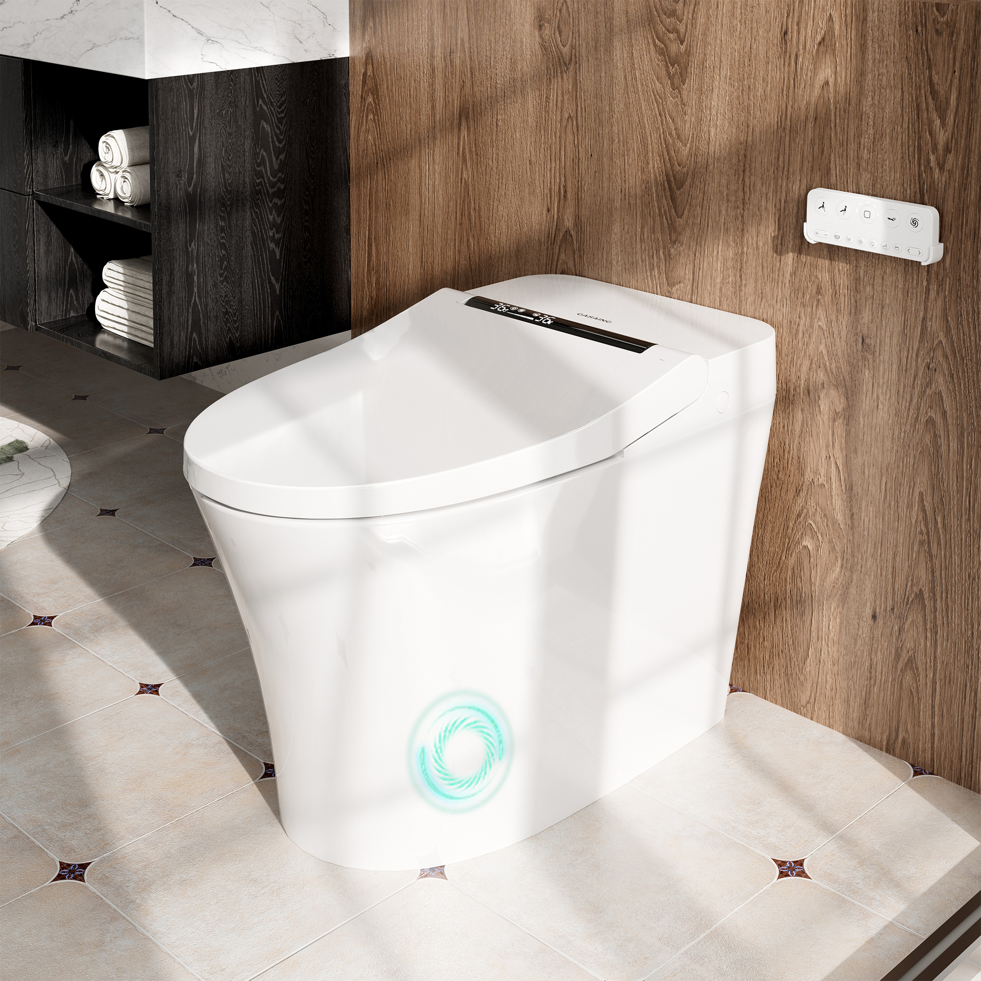 Tankless Floor Mounted Elongated White Ceramic Smart Bidet Toilet