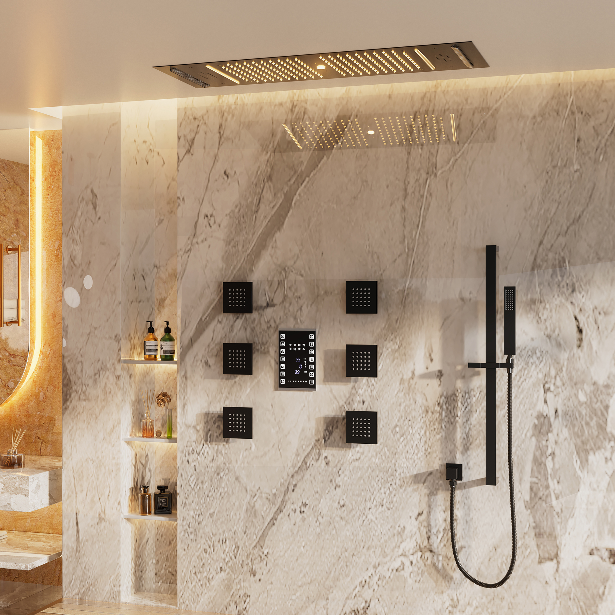 35" x 12" 6-Function Thermostatic Shower System with Digital Touch Screen & LED Lights
