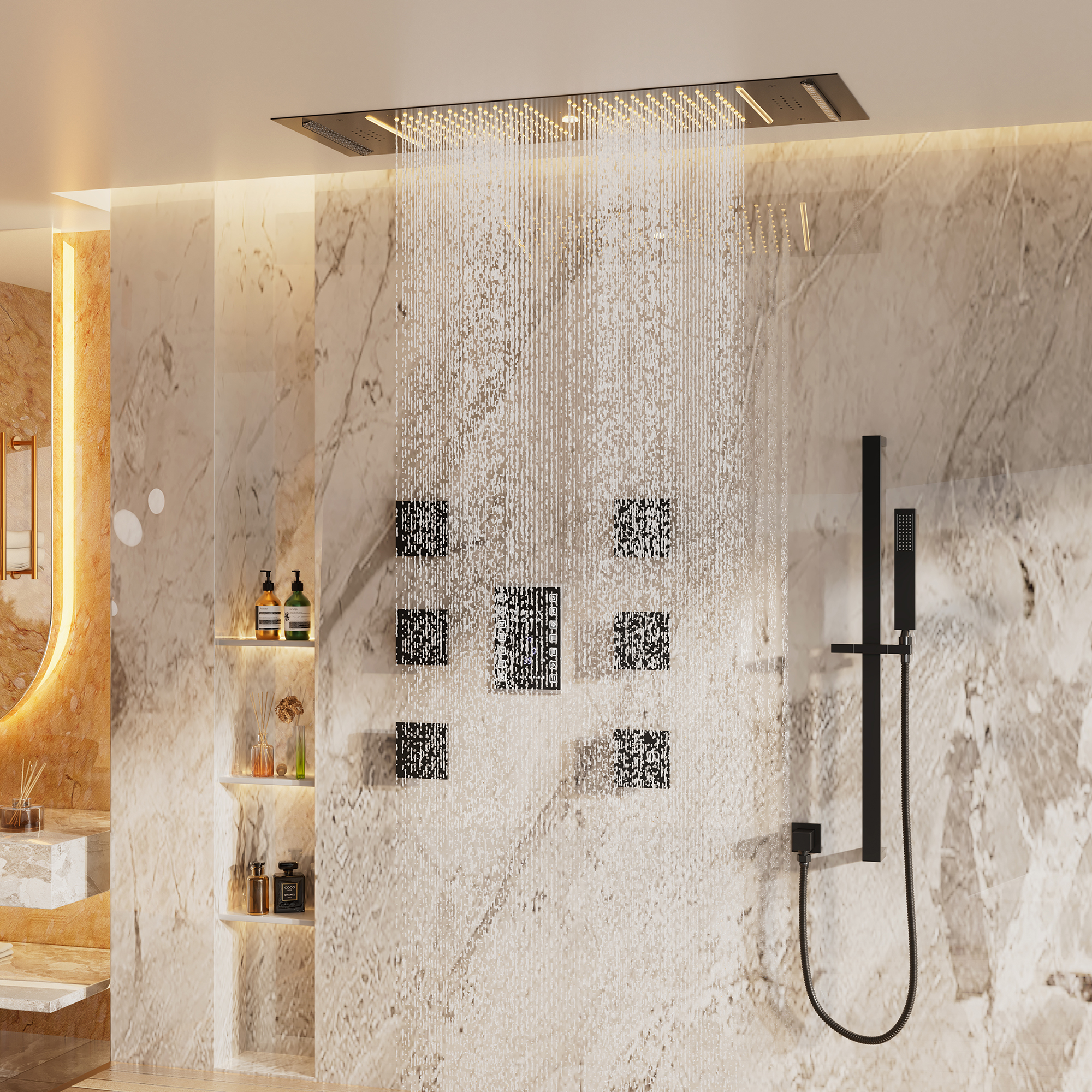 35" x 12" 6-Function Thermostatic Shower System with Digital Touch Screen & LED Lights