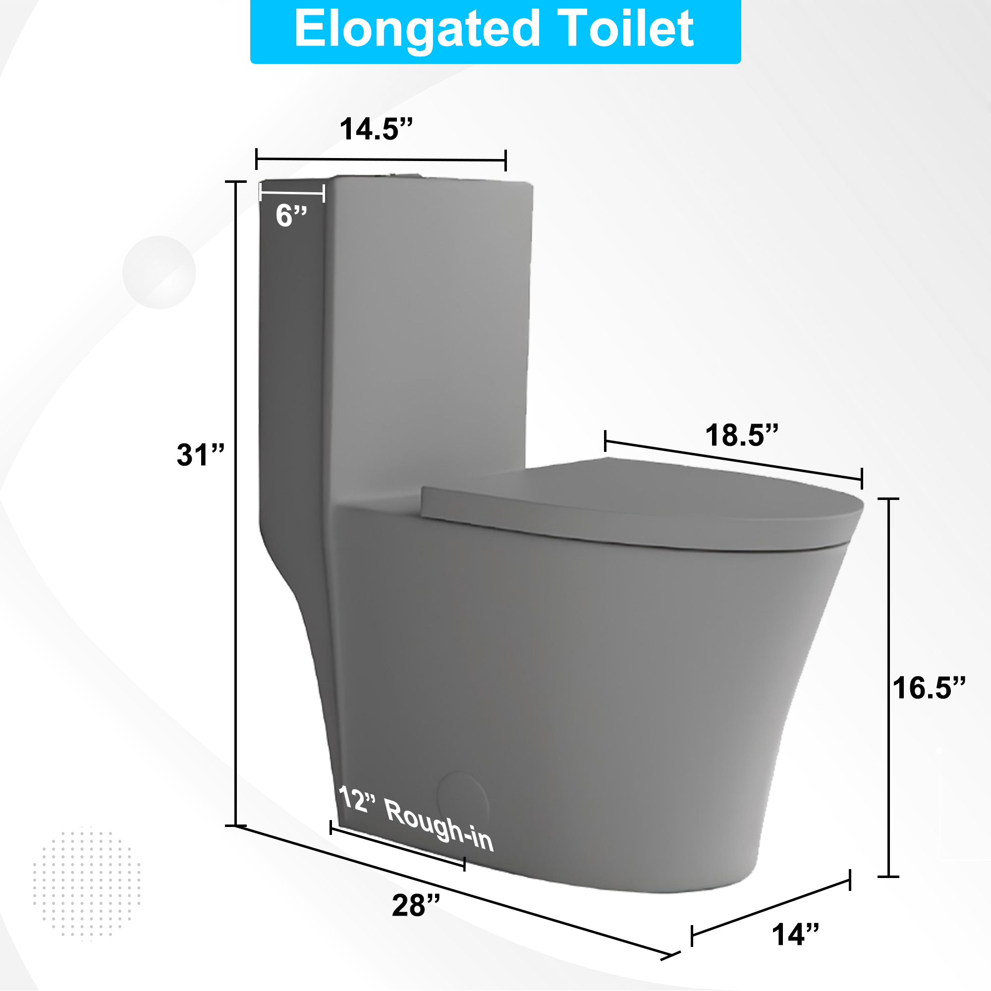 Elongated One Piece Toilet Dual Flush 1.1/1.6 GPF Water-Saving Design