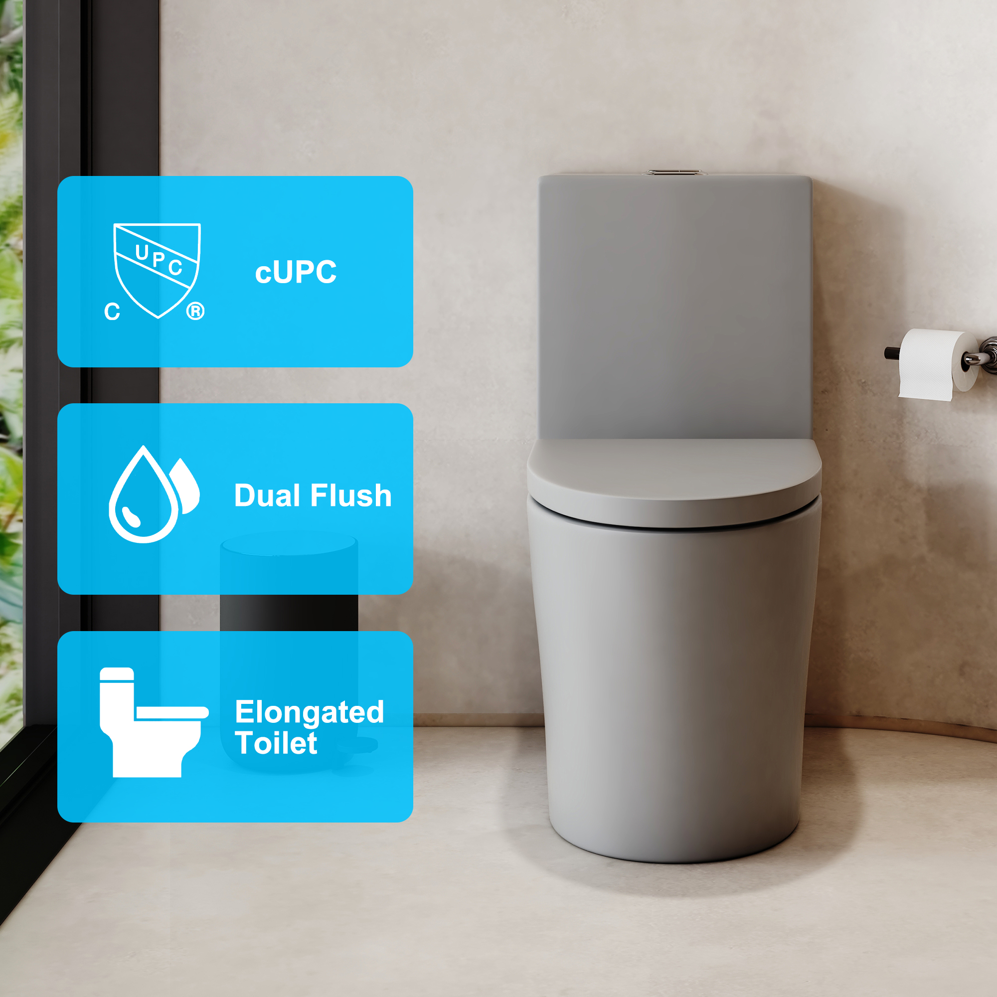 Elongated One Piece Toilet Dual Flush 1.1/1.6 GPF Water-Saving Design