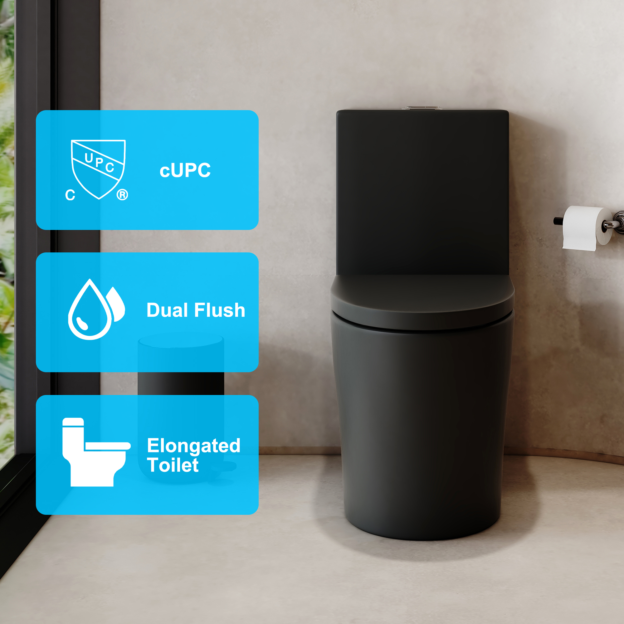 Elongated One Piece Toilet Dual Flush 1.1/1.6 GPF Water-Saving Design