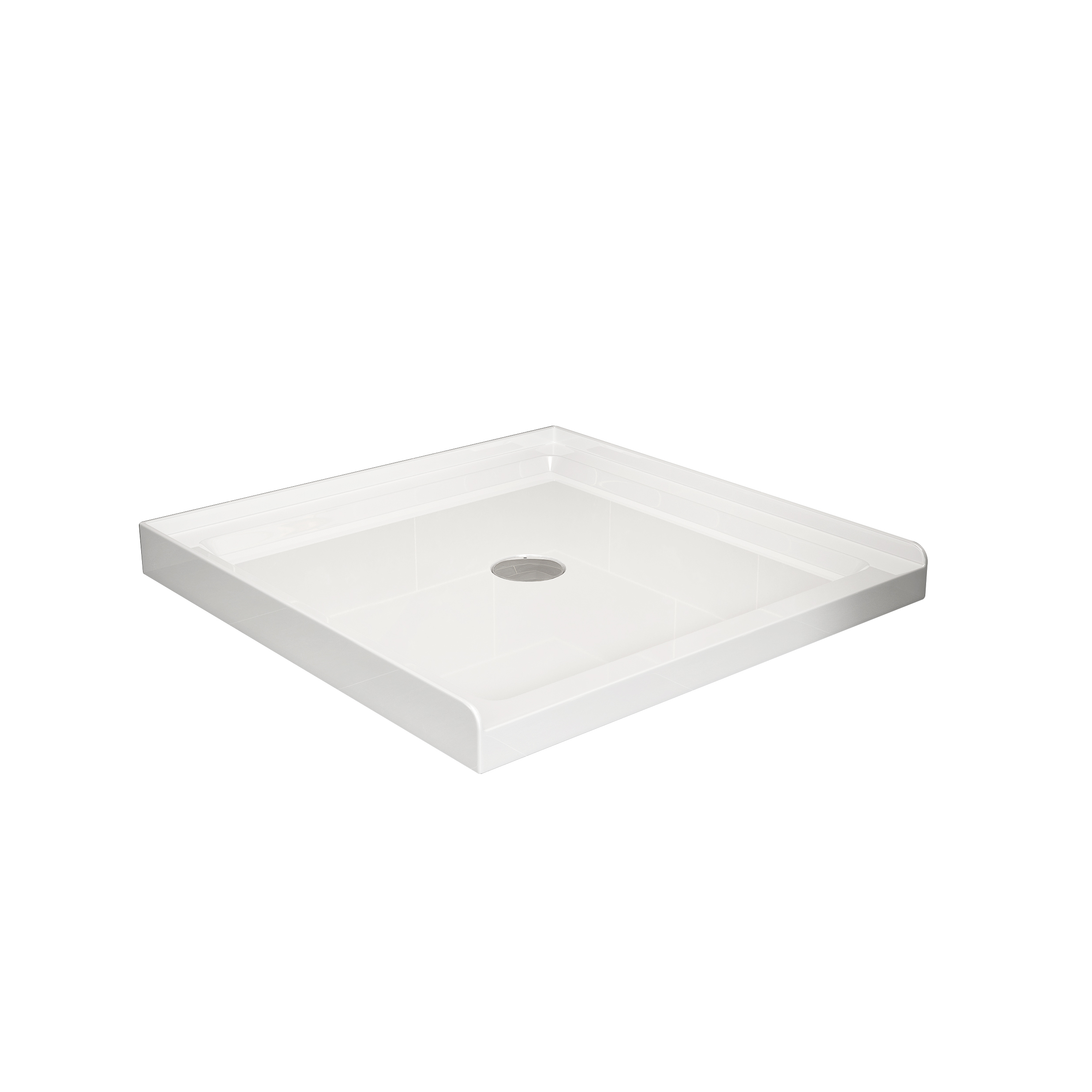 36" x 36" White Acrylic Shower Base with Center Drain, Non-Slip Single Threshold Design