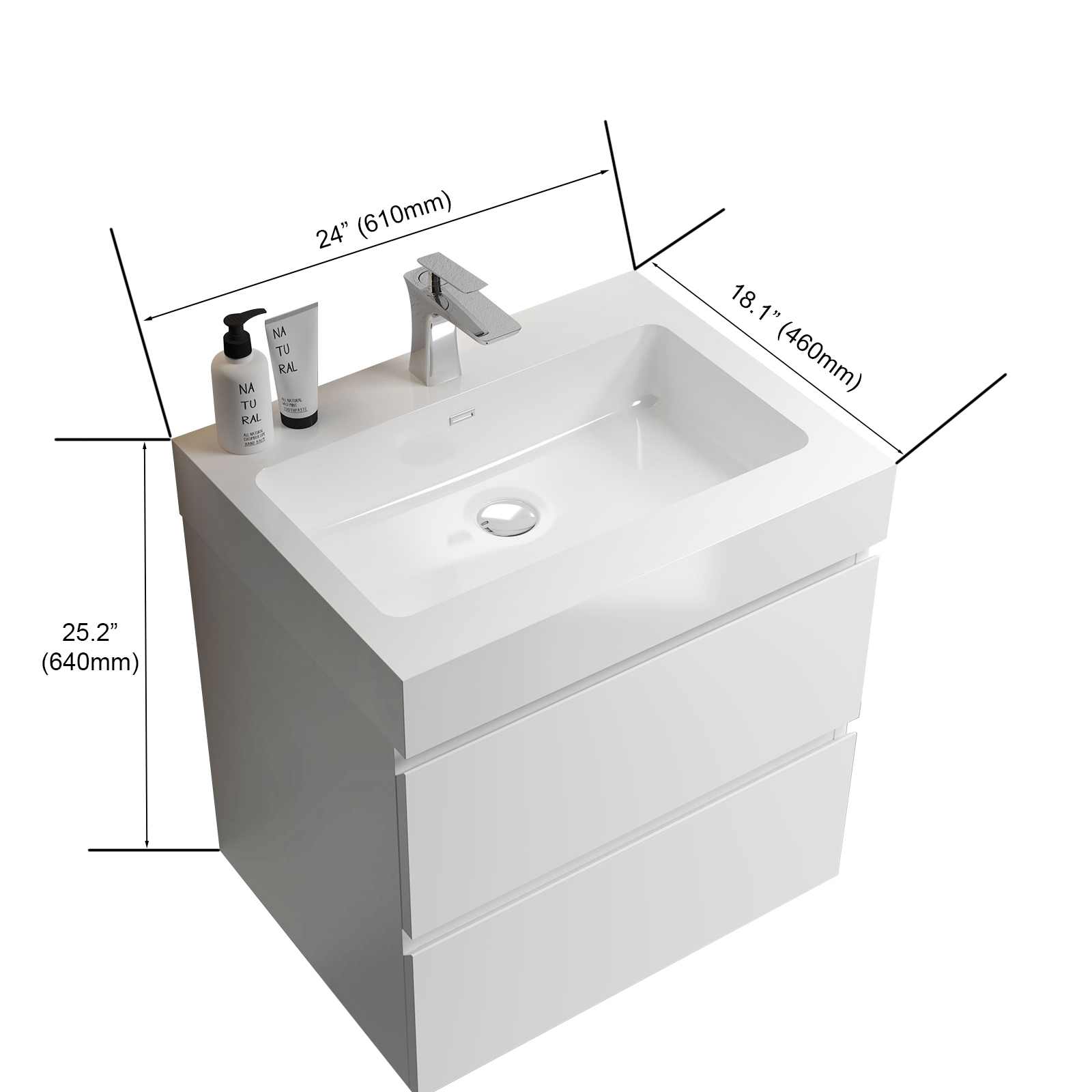 24"/30"/36" White Floating Bathroom Vanity with Sink and Large Storage