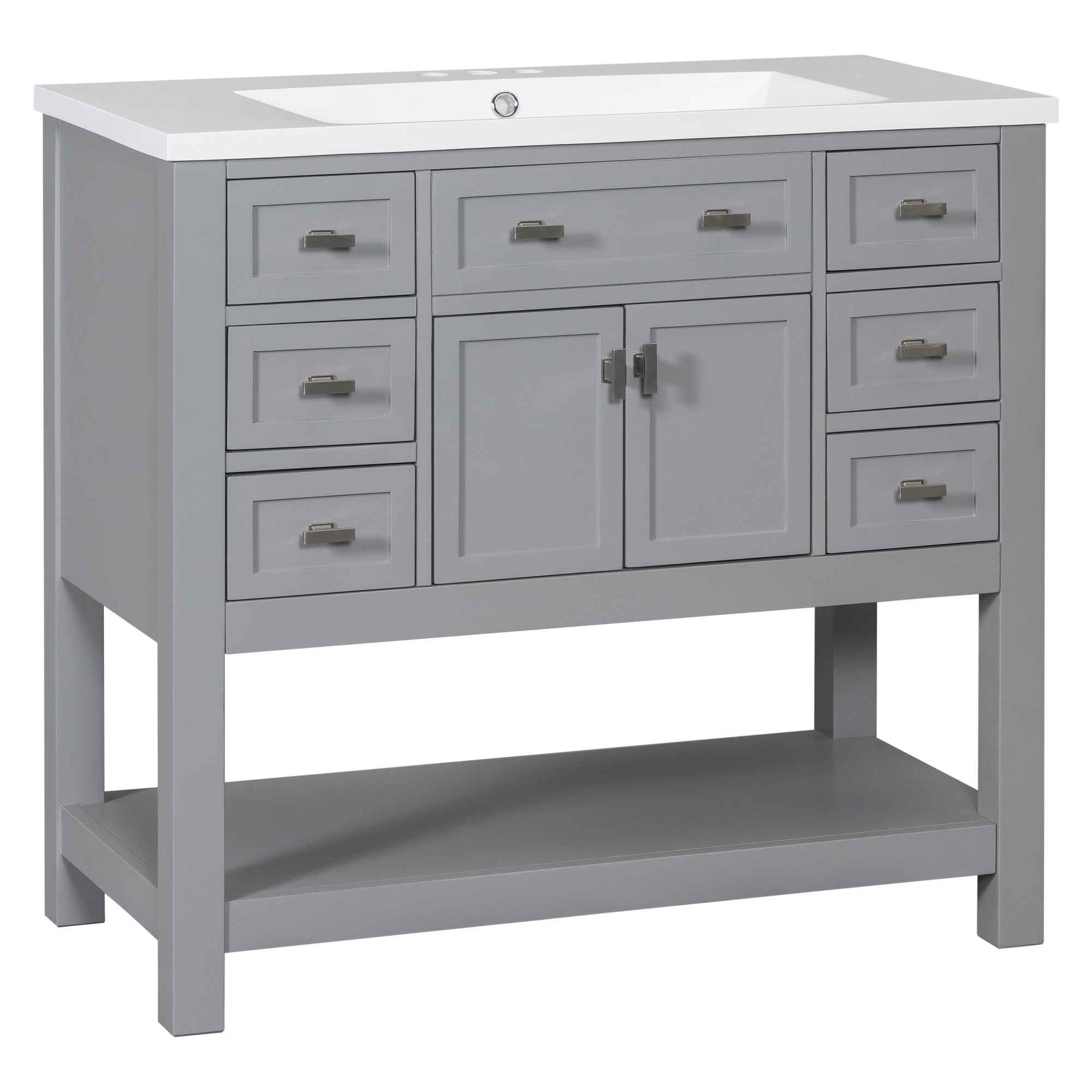 36'' Freestanding Single Sink Bathroom Vanity with 2 Soft Closing Doors and 6 Drawers