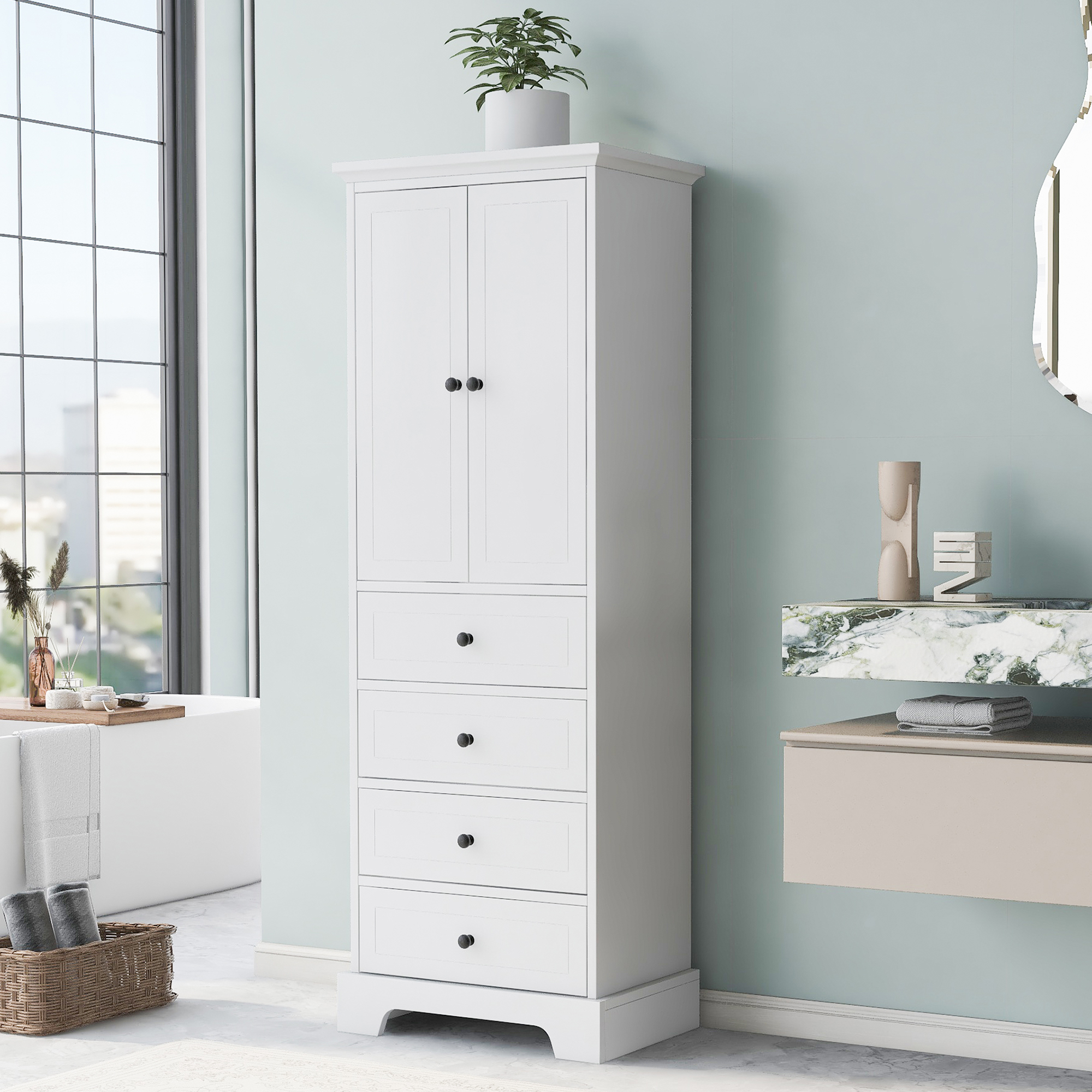 Bathroom Storage Cabinet with Drawers & Adjustable Shelves