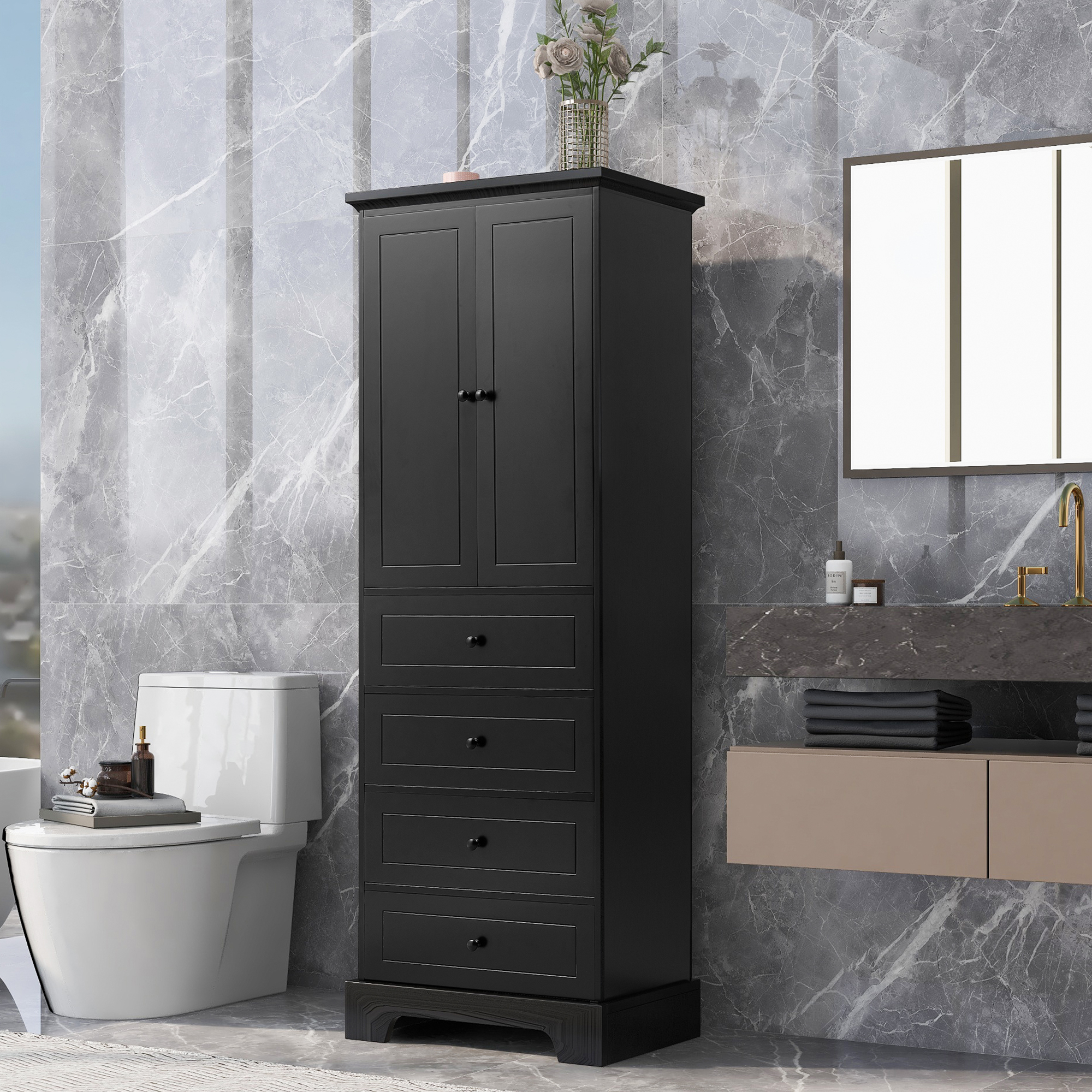 Bathroom Storage Cabinet with Drawers & Adjustable Shelves