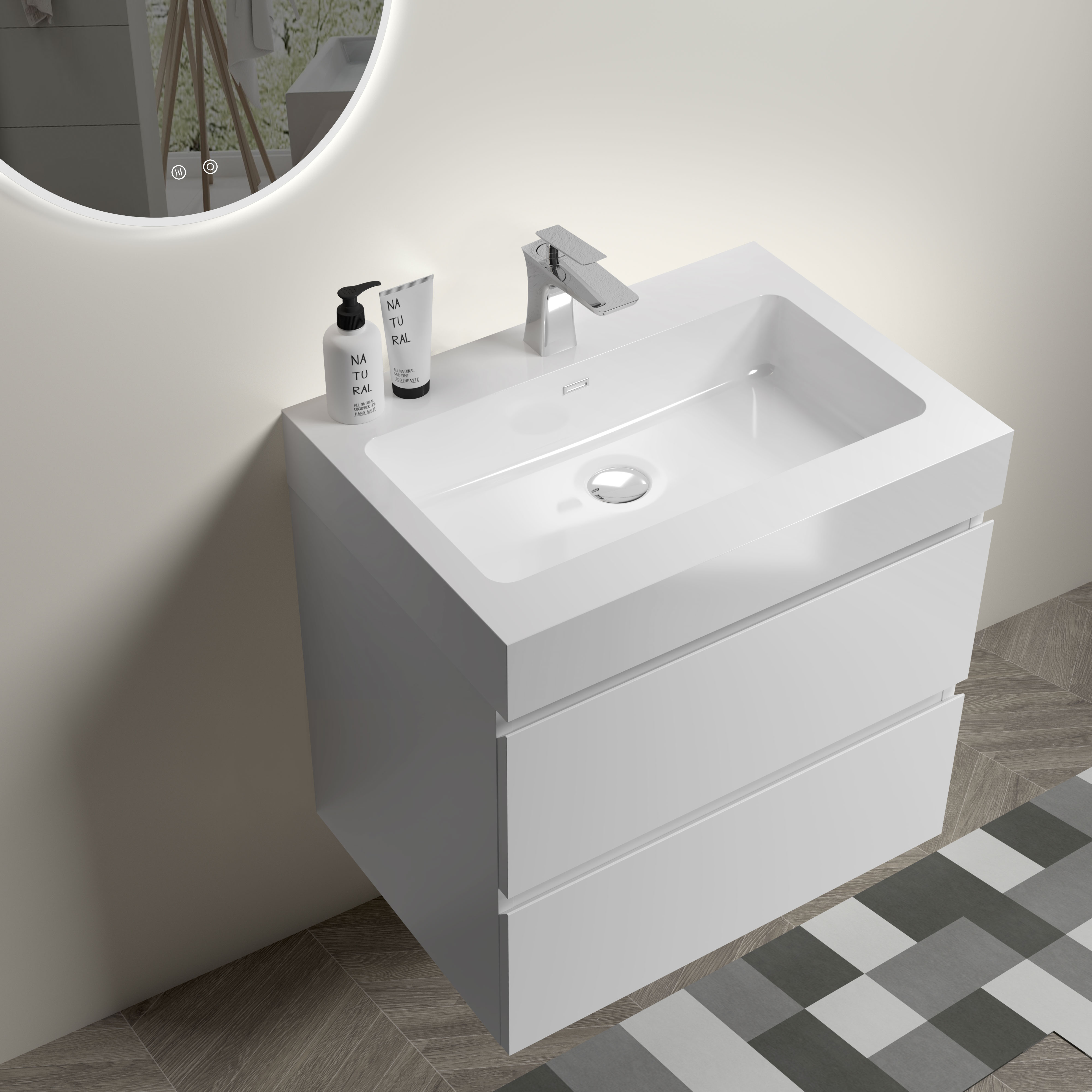24"/30"/36" White Floating Bathroom Vanity with Sink and Large Storage