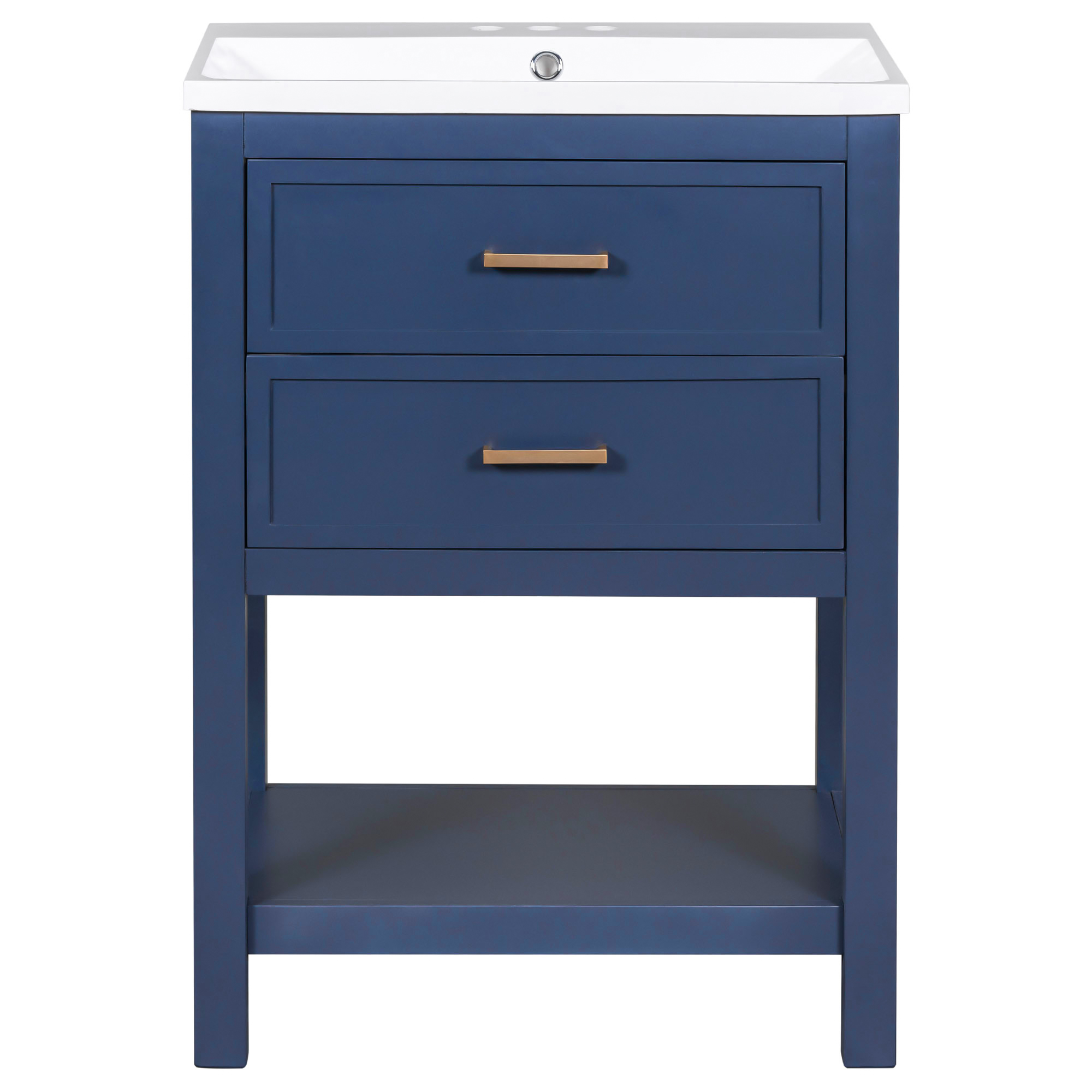 24" Single Sink Bathroom Vanity with White Countertop and 2 Storage Drawers