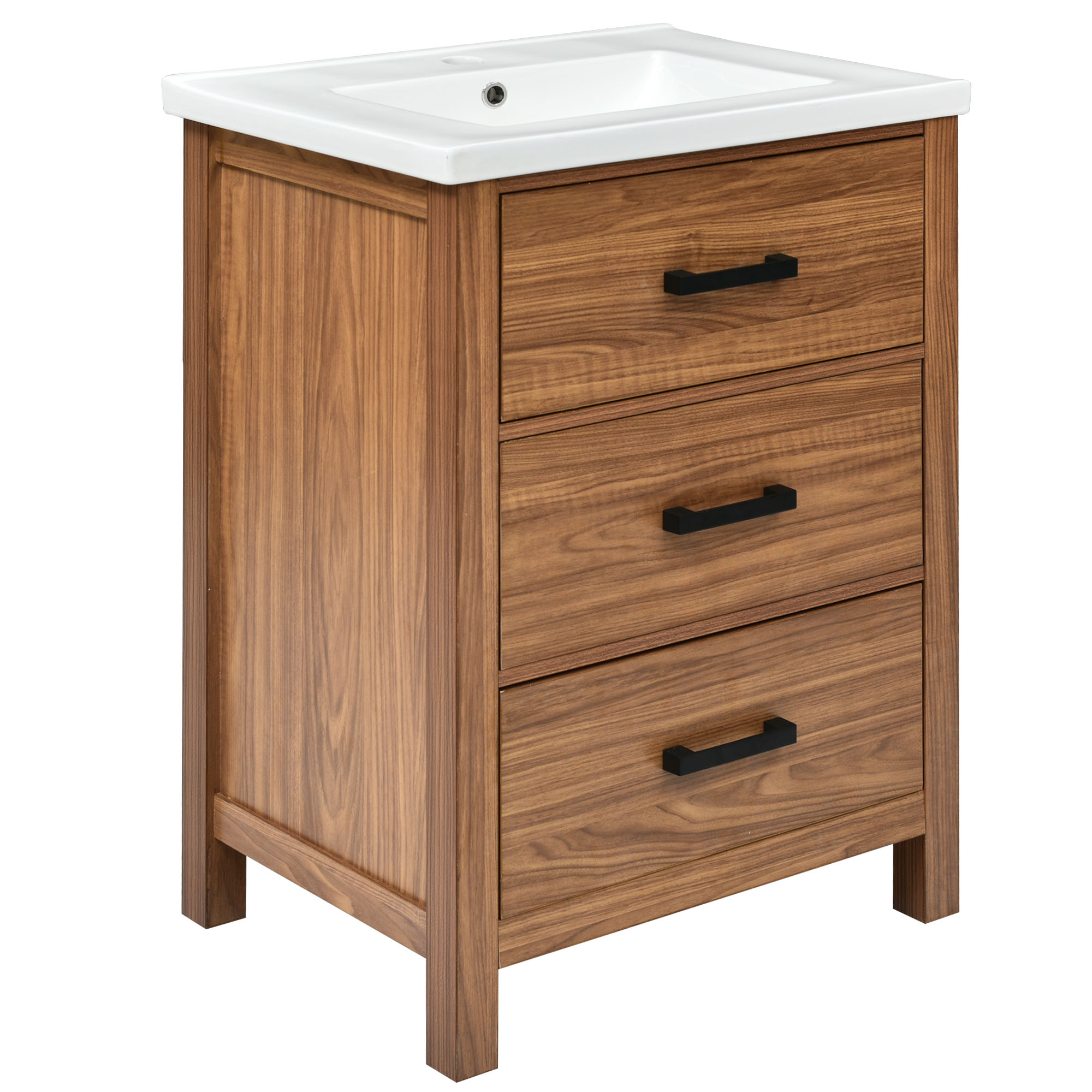 24'' Freestanding Bathroom Vanity with Ceramic Basin Sink and 3 Drawers