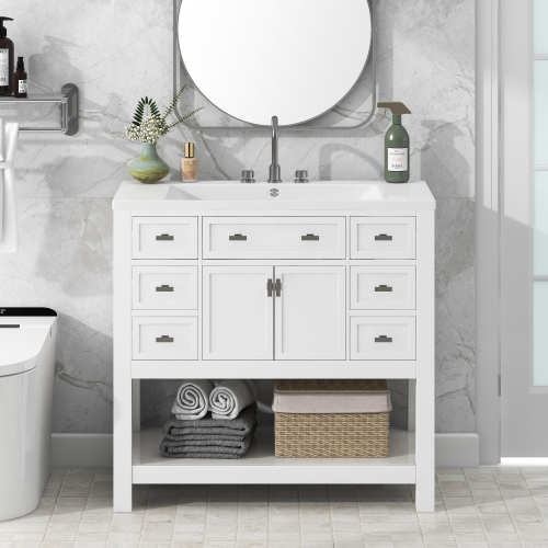 36'' Freestanding Single Sink Bathroom Vanity with 2 Soft Closing Doors and 6 Drawers