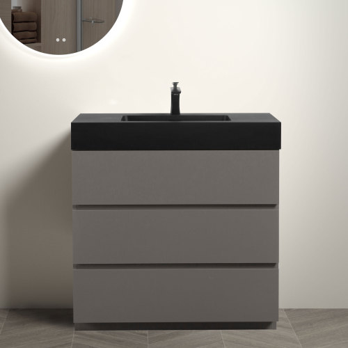 24"/30"/36" Gray Freestanding Bathroom Vanity with One-Piece Sink Basin