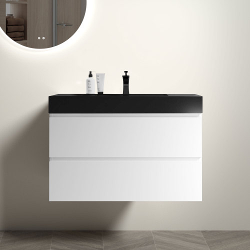 24"/30"/36" White Floating Bathroom Vanity with Sink and Large Storage