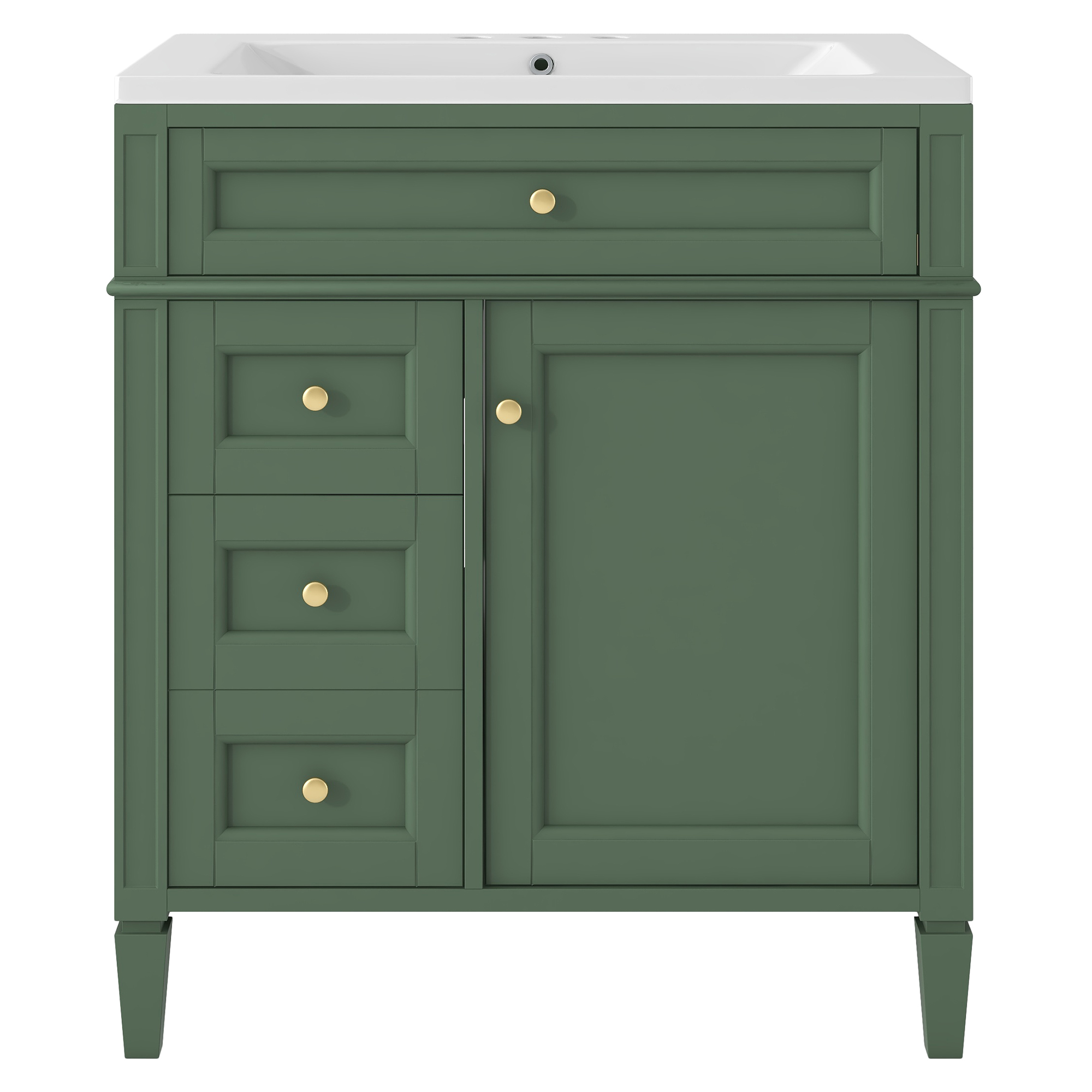 30" Freestanding Bathroom Vanity in Green with 2 Drawers and a Tip-out Drawer
