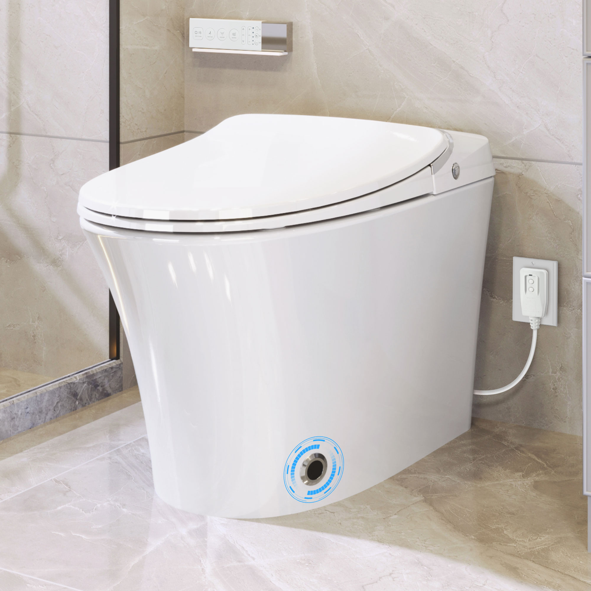 Elongated Smart Bidet Toilet with Heated Seat, Dryer and Warm Water
