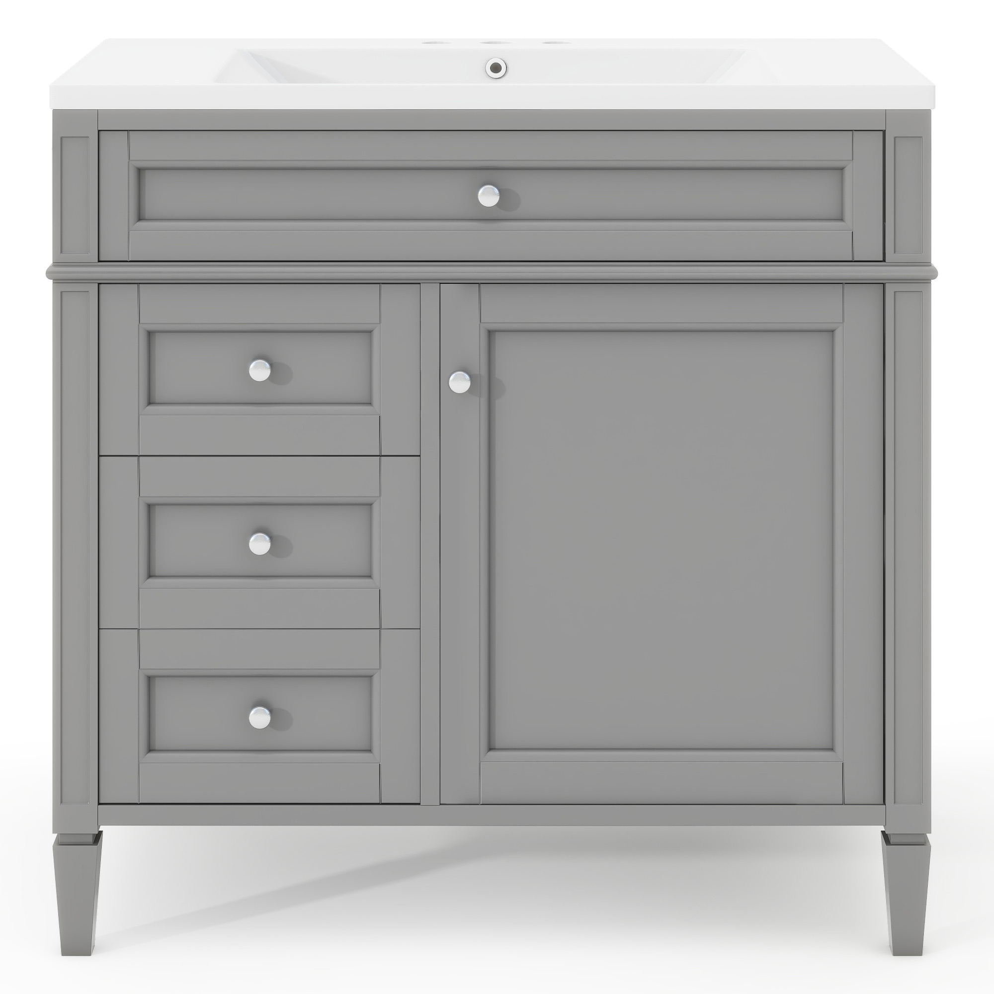 36" Freestanding Bathroom Vanity in Grey with 2 Drawers and a Tip-out Drawer