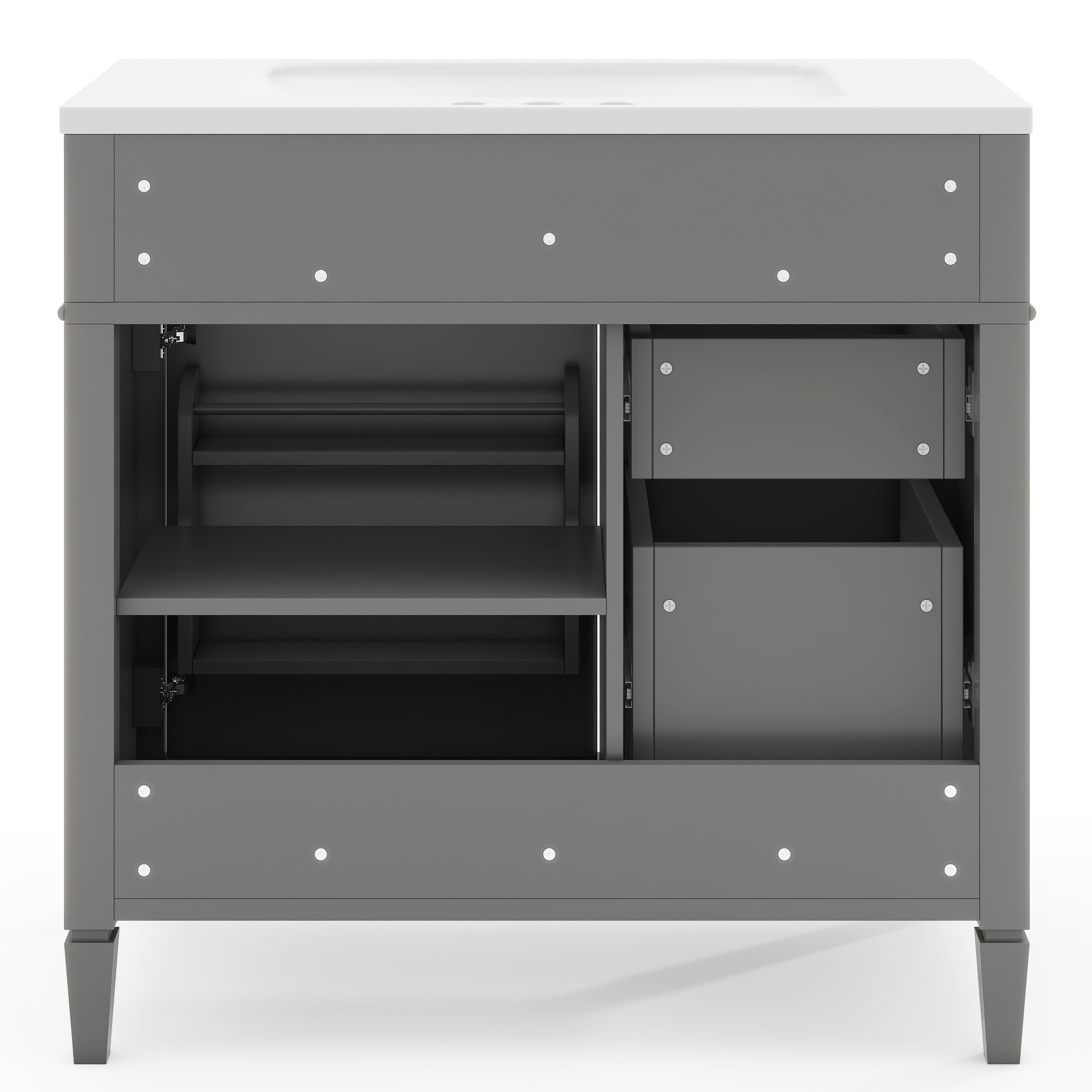 36" Freestanding Bathroom Vanity in Grey with 2 Drawers and a Tip-out Drawer