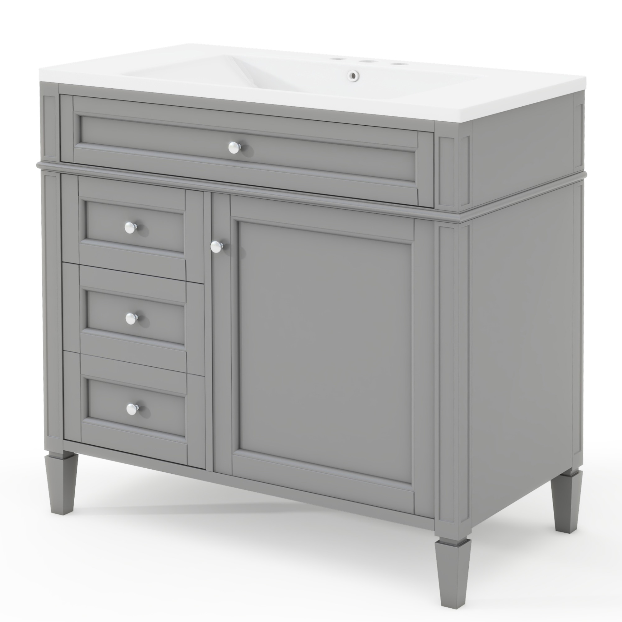 36" Freestanding Bathroom Vanity in Grey with 2 Drawers and a Tip-out Drawer