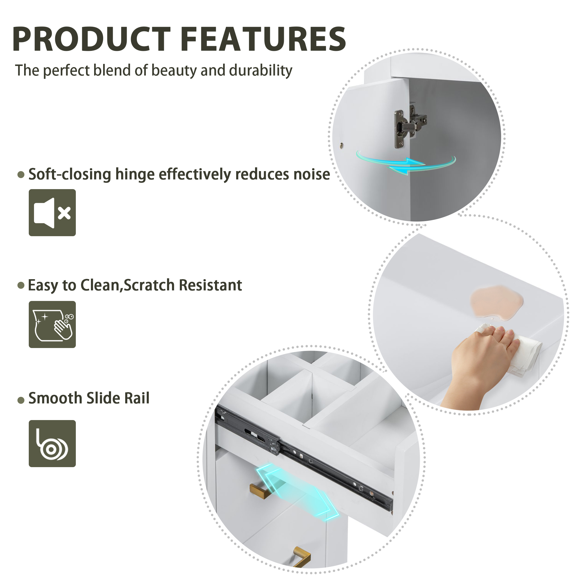 30"/36" Freestanding Bathroom Vanity with Ceramic Sink Combo, 3 Drawers & Soft Closing Doors