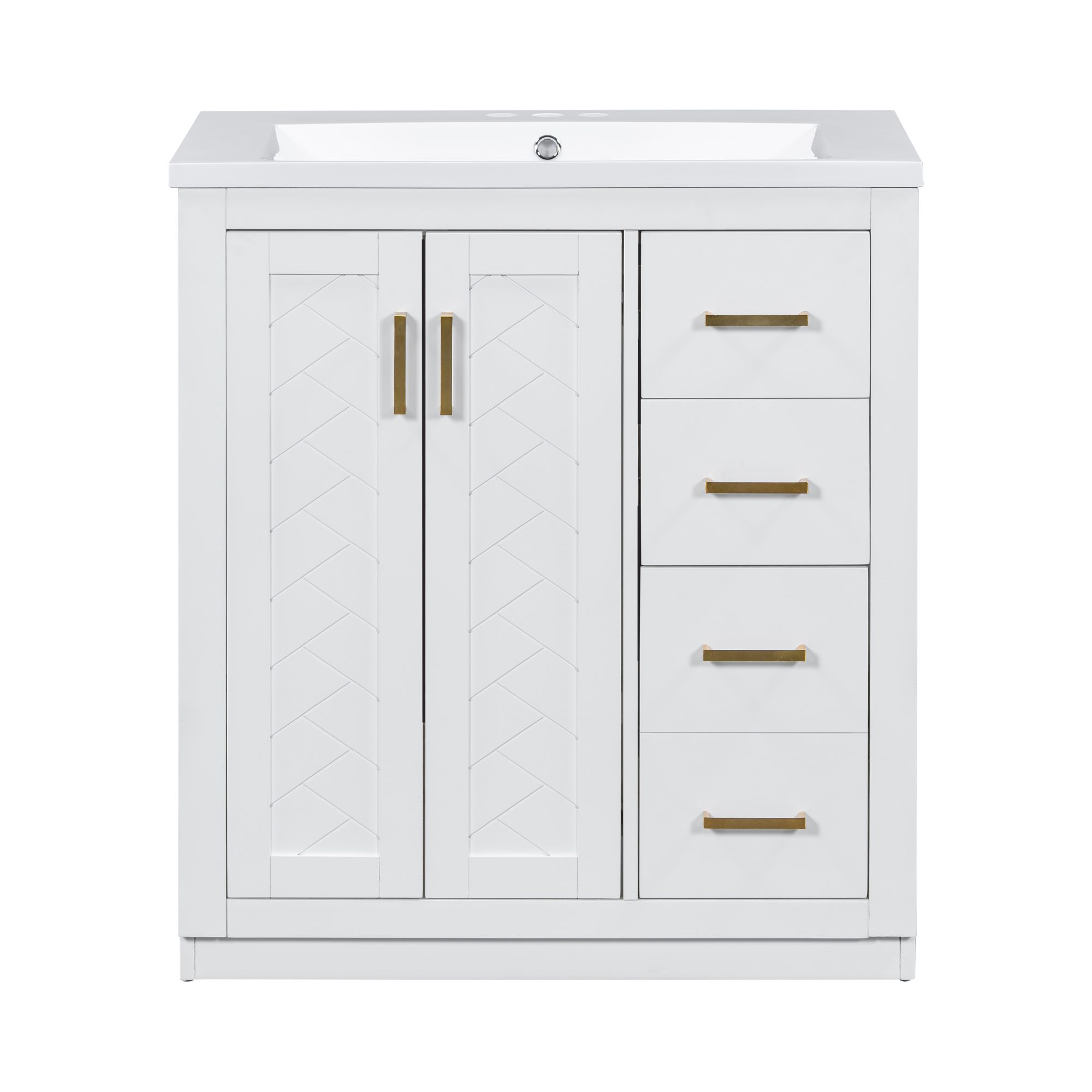 30"/36" Freestanding Bathroom Vanity with Ceramic Sink Combo, 3 Drawers & Soft Closing Doors