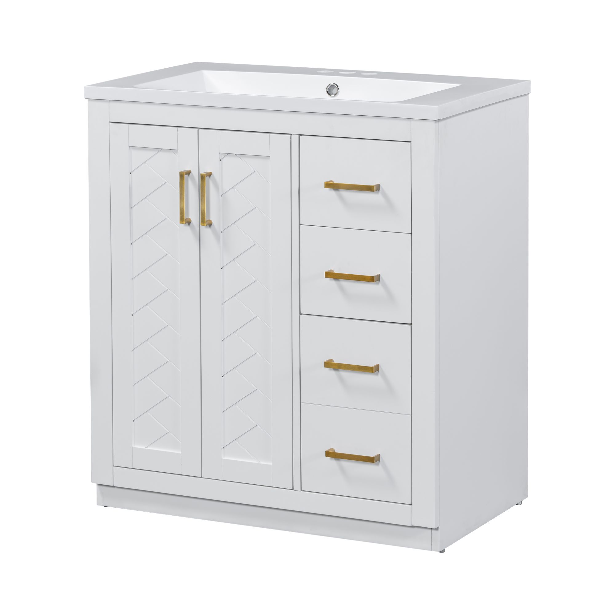 30"/36" Freestanding Bathroom Vanity with Ceramic Sink Combo, 3 Drawers & Soft Closing Doors