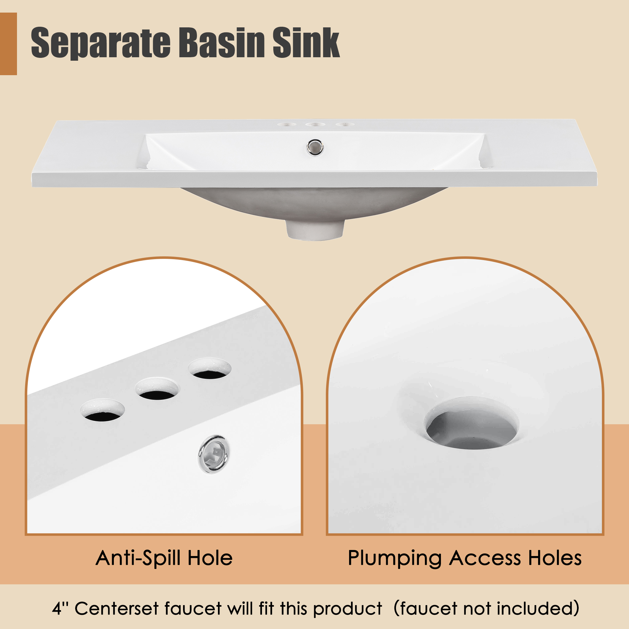 36'' Freestanding Single Sink Bathroom Vanity with 2 Soft Closing Doors and 6 Drawers