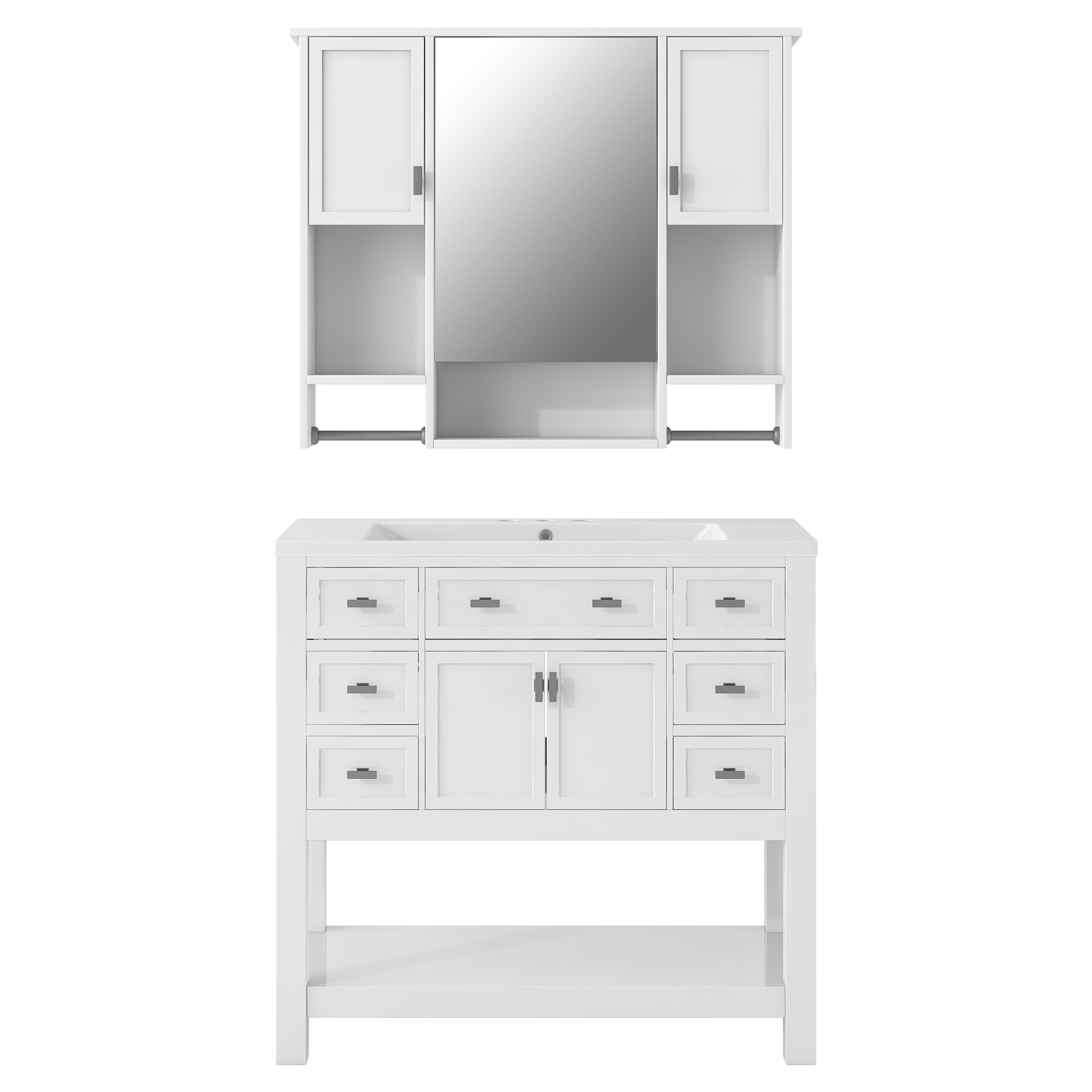 36'' Freestanding Single Sink Bathroom Vanity with 2 Soft Closing Doors and 6 Drawers
