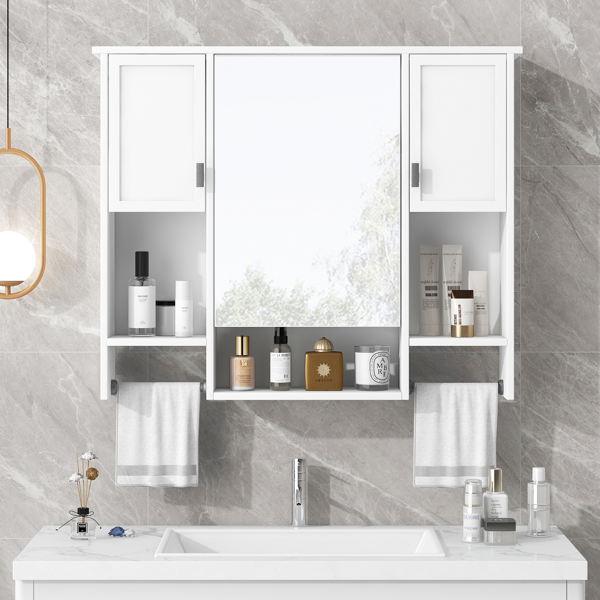 36'' Freestanding Single Sink Bathroom Vanity with 2 Soft Closing Doors and 6 Drawers