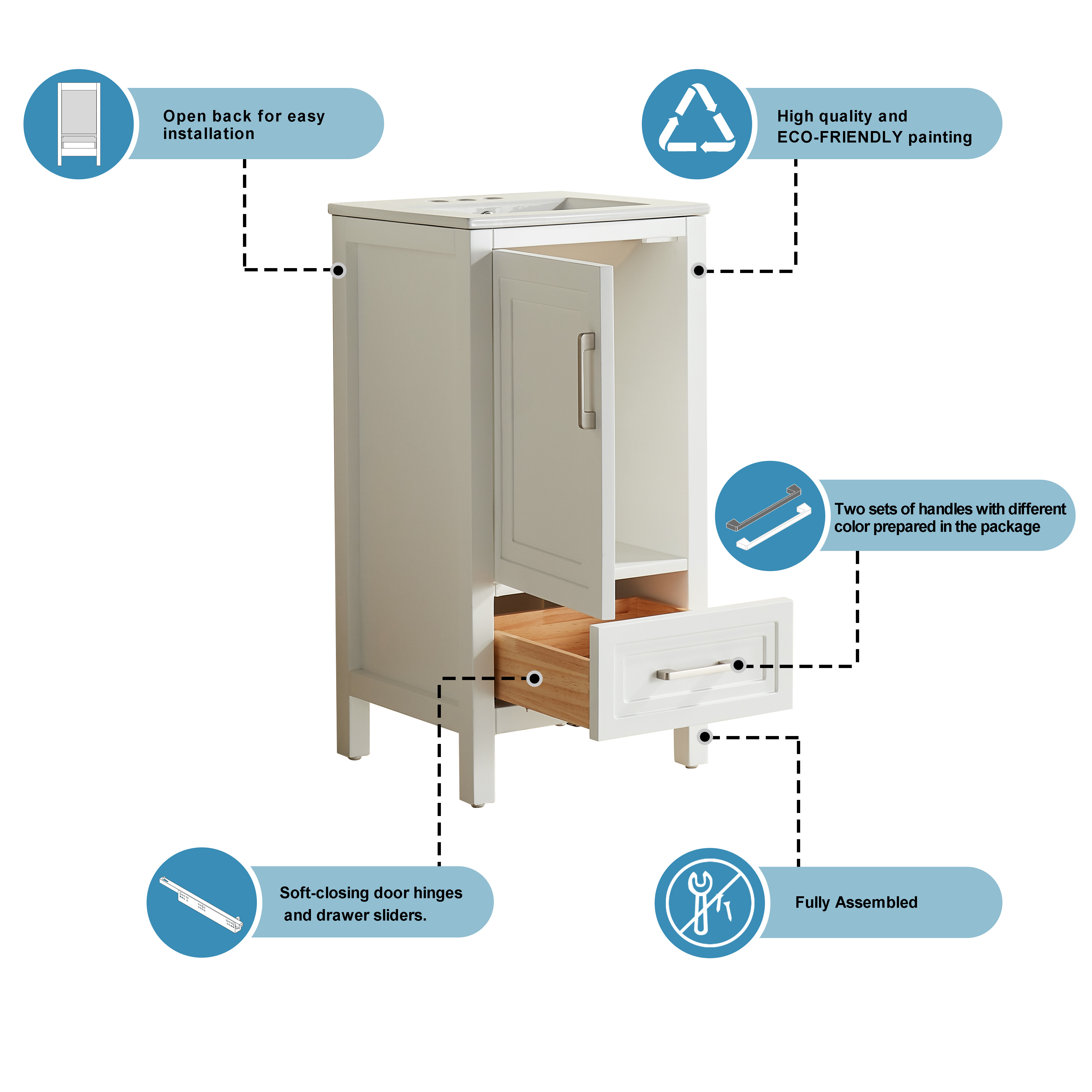 Fully Assembled 18"-60" Freestanding Bathroom Vanity with Integrated Top